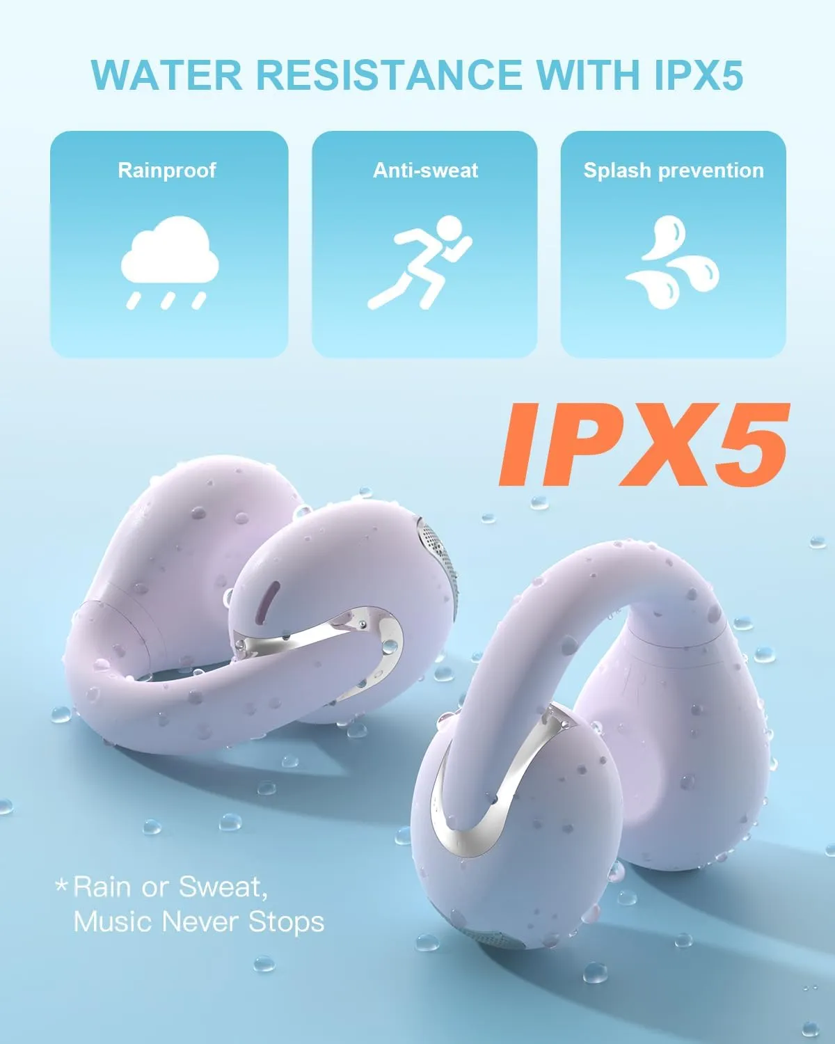 Open Ear Clip Wireless Earbuds Bluetooth 5.4, Lightweight Comfort Sports Bone Conduction Headphones Built-in Mic for Clear Audio, Stable Fit Earphones 24H Play-Purple