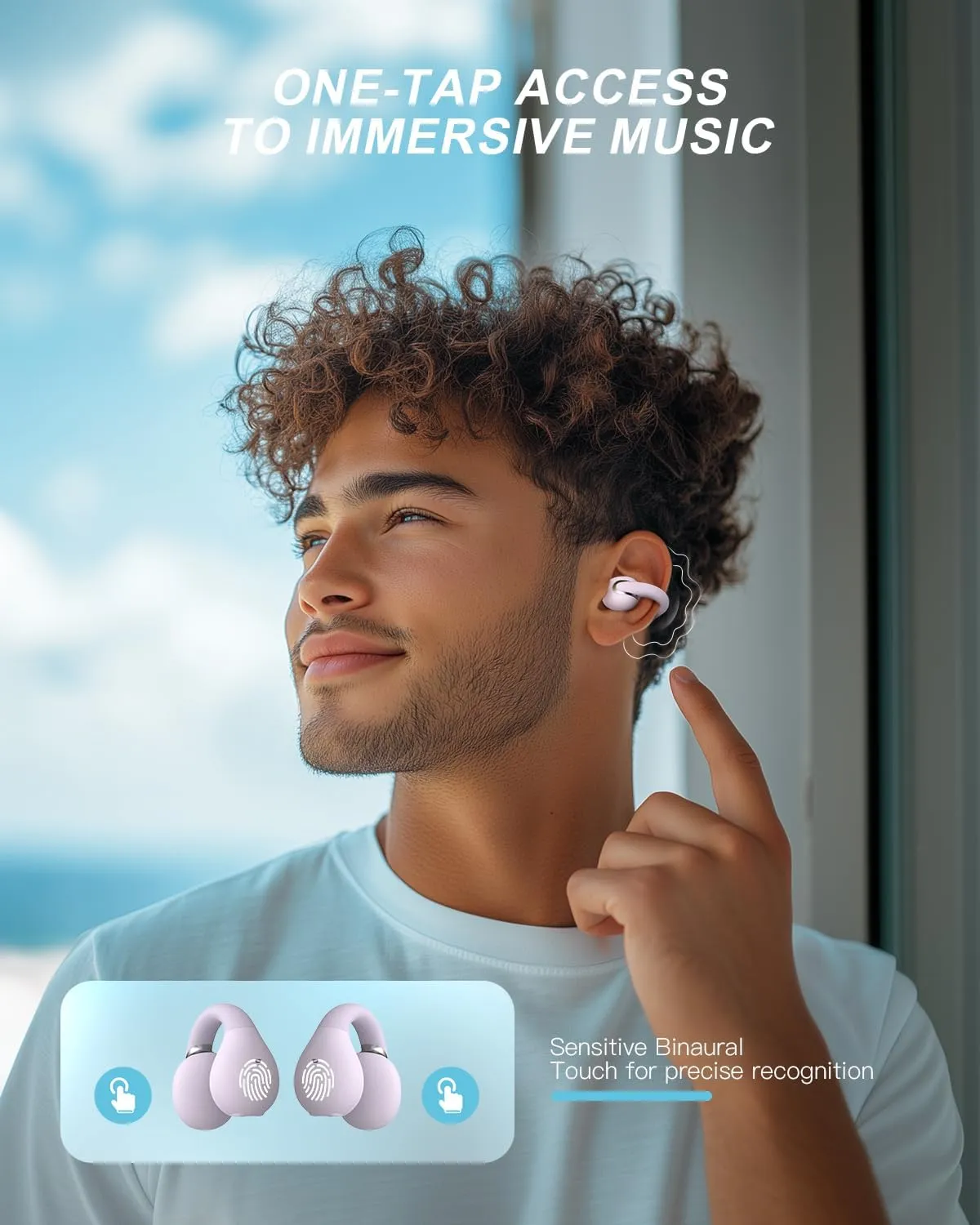 Open Ear Clip Wireless Earbuds Bluetooth 5.4, Lightweight Comfort Sports Bone Conduction Headphones Built-in Mic for Clear Audio, Stable Fit Earphones 24H Play-Purple