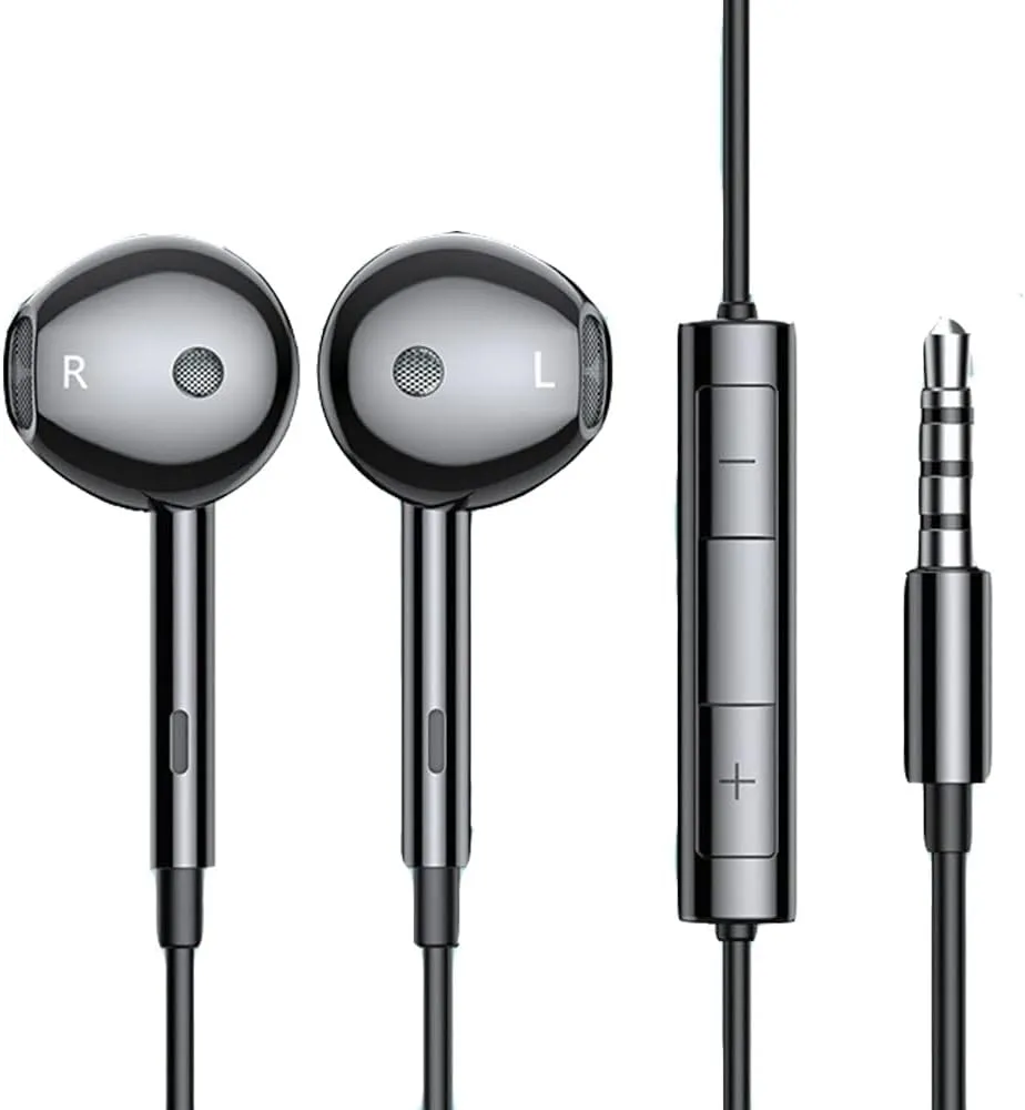 Original Wired Headphone Noise Canceling HiFi Headphone Jack in-Ear Built-in Microphone with Remote Control Support Smartphone Call Volume Adjustment 3.5MM (SFVBLACK)
