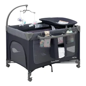 Pamo Babe Magic Fold Baby Playard with Removable Bassinet, 1 Step to Set Portable Crib with Changing Table and Zipper Gate, Easy to Carry