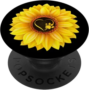 Paw Print Dog Paw Cute Dog Love Yellow Sunflower on Black PopSockets PopGrip: Swappable Grip for Phones & Tablets PopSockets Adhesive PopGrip