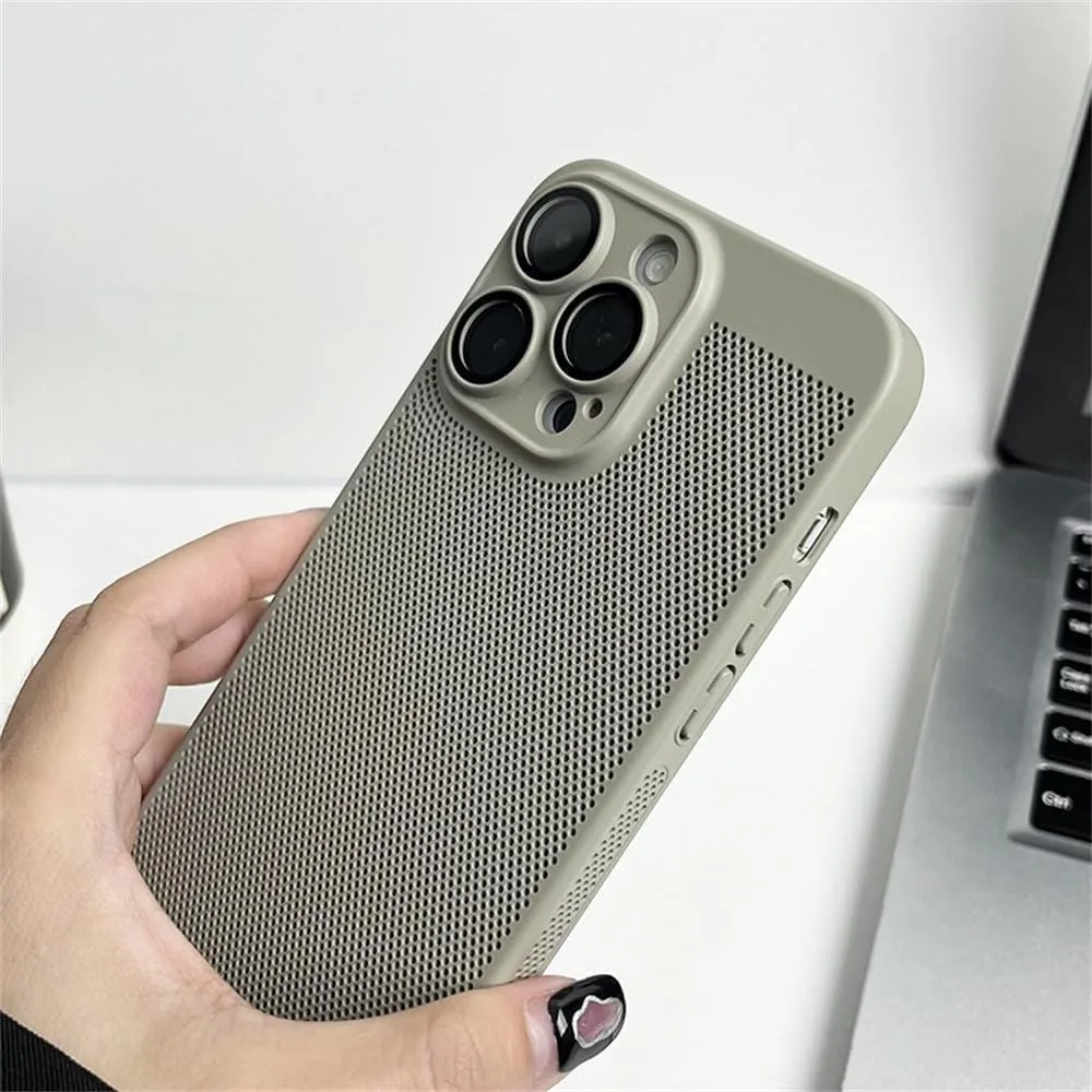 PC Cooling Matte Heat Dissipation Case for iPhone 16 15 14 13 12 11 Pro Max 14 15 16 Plus Anti-Fall Protective Case,Titanium,for iPhone 12