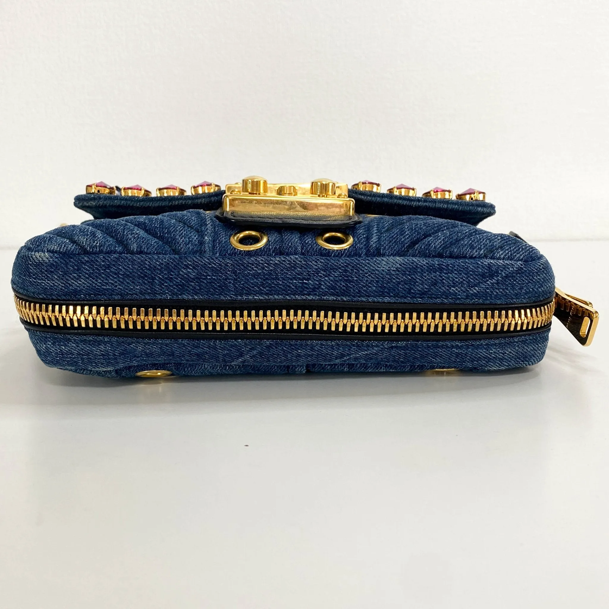 Pink Rhinestone Embellished Denim Crossbody Bag