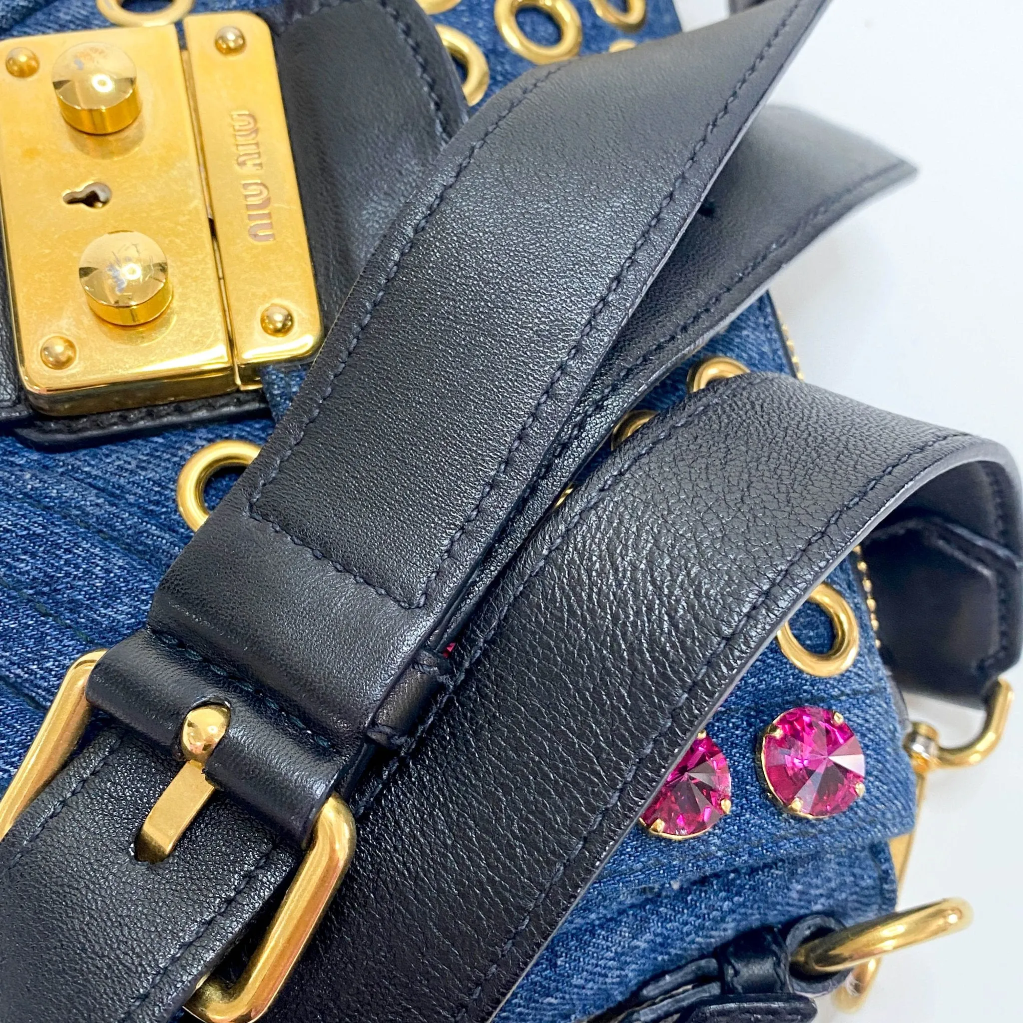 Pink Rhinestone Embellished Denim Crossbody Bag