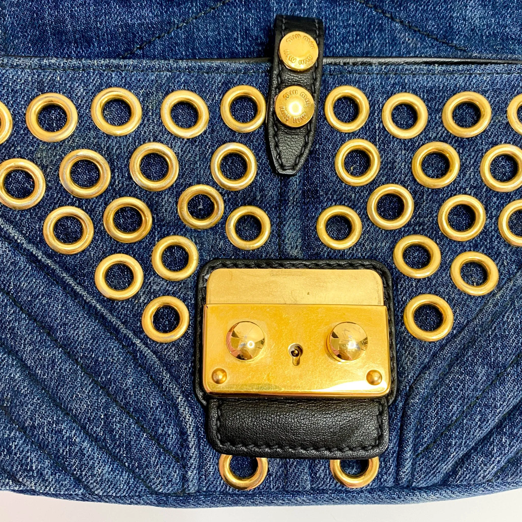 Pink Rhinestone Embellished Denim Crossbody Bag
