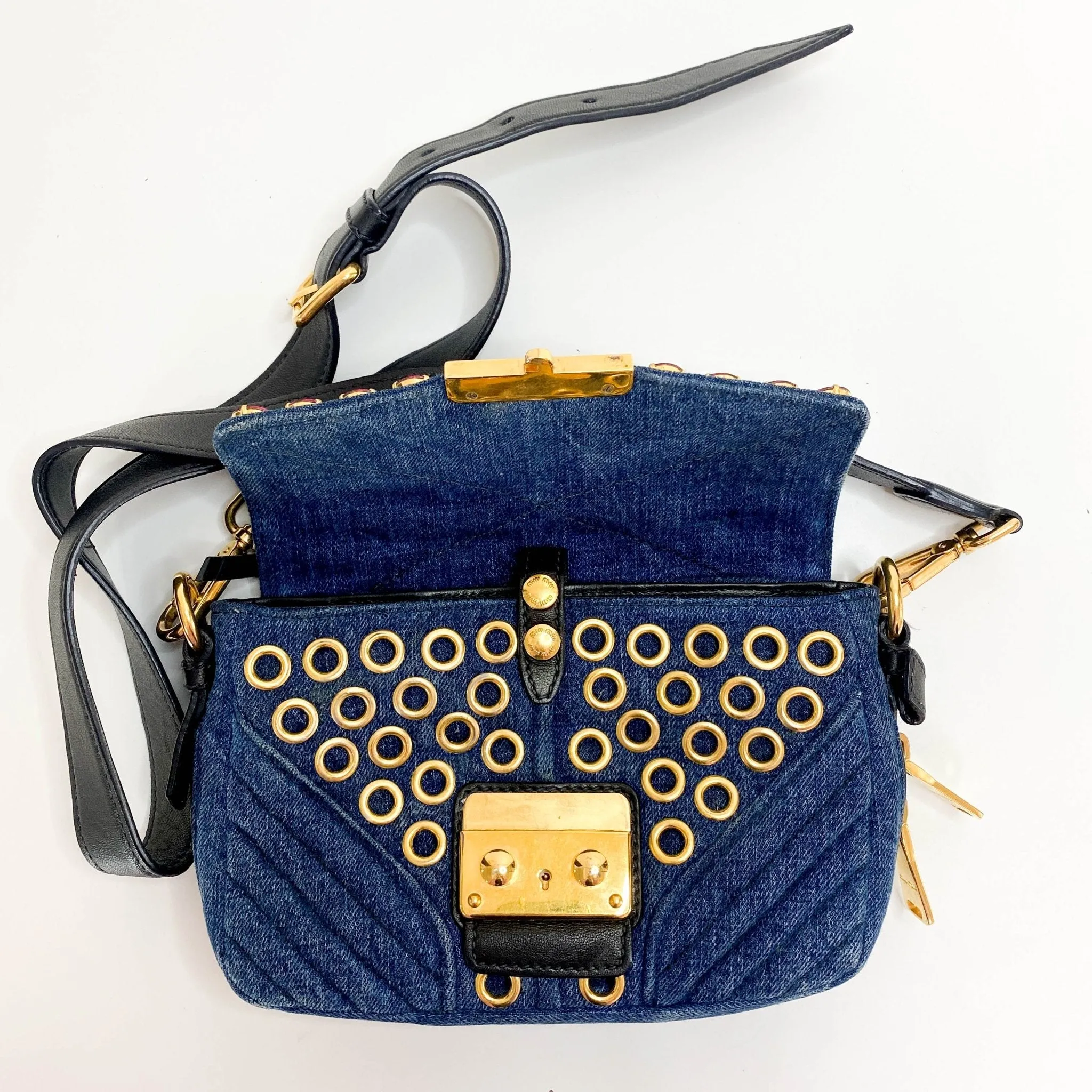 Pink Rhinestone Embellished Denim Crossbody Bag