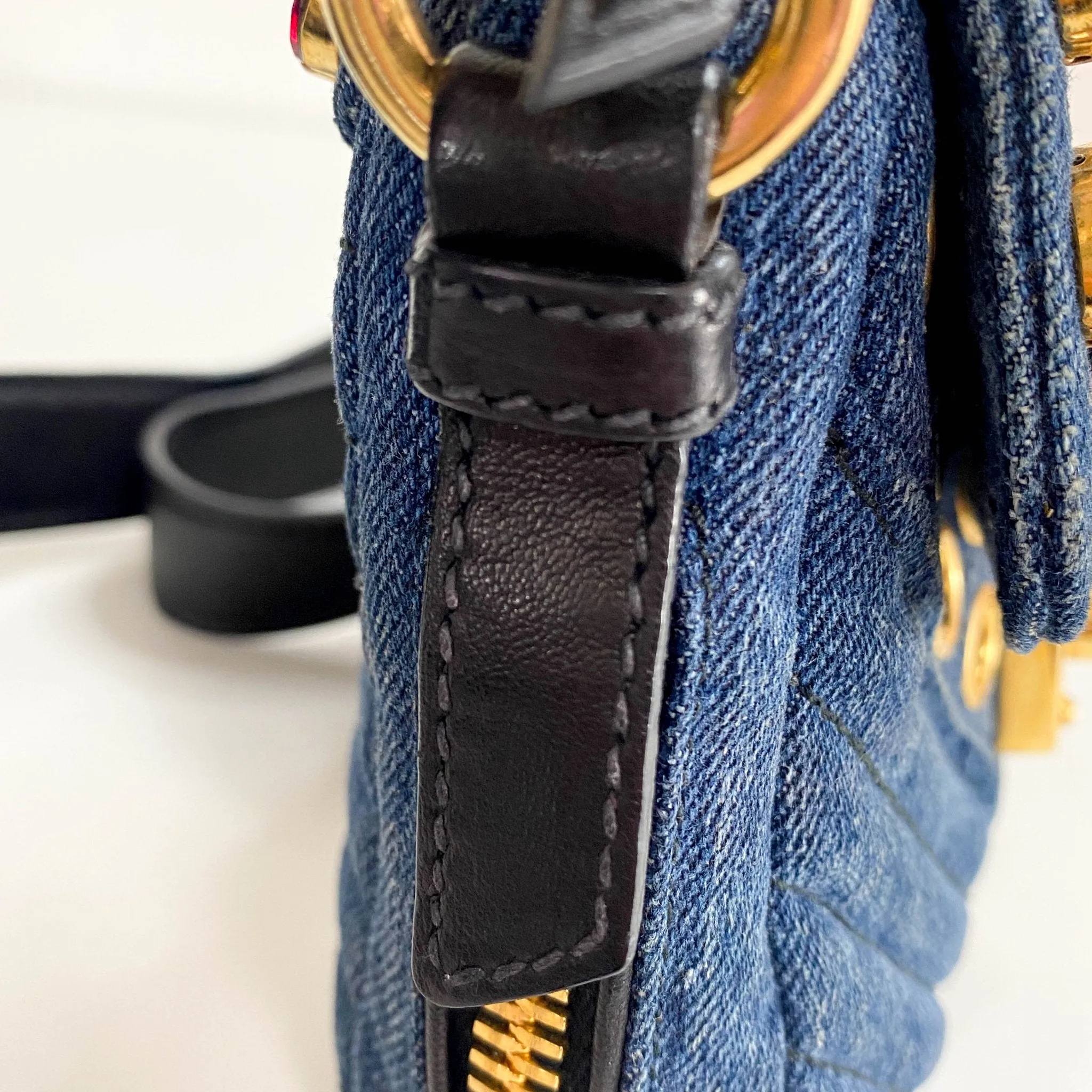 Pink Rhinestone Embellished Denim Crossbody Bag