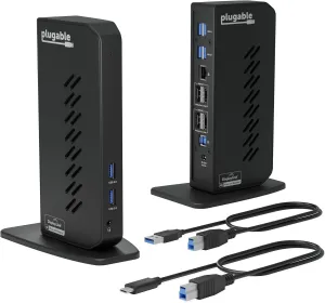 Plugable USB 3.0 and USB-C Dual 4K Display Docking Station with DisplayPort and HDMI for Windows and Mac (Dual 4K DisplayPort & HDMI, Gigabit Ethernet, Audio) Vertical