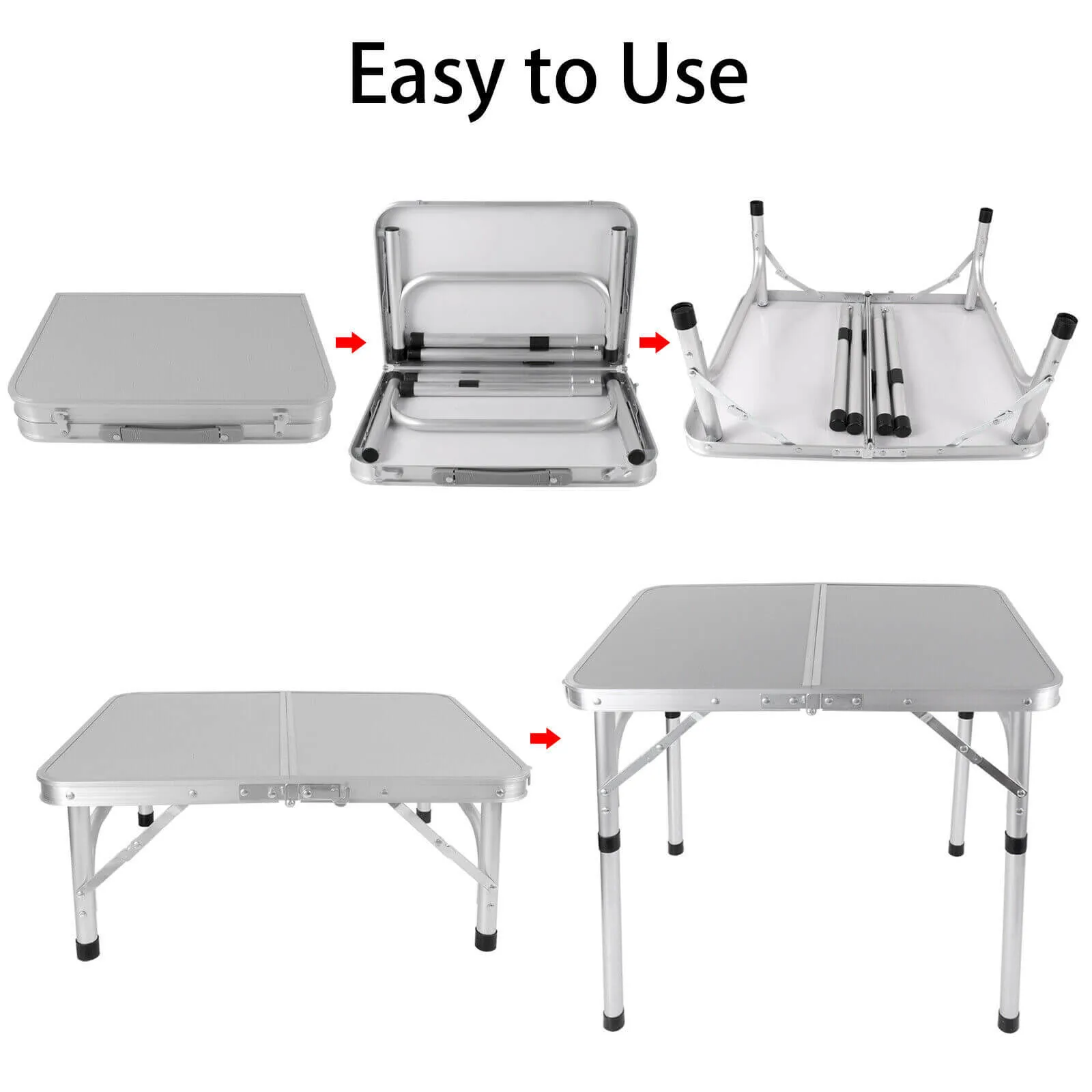 Portable Aluminum Fold-in-Half Table with Adjustable Heights