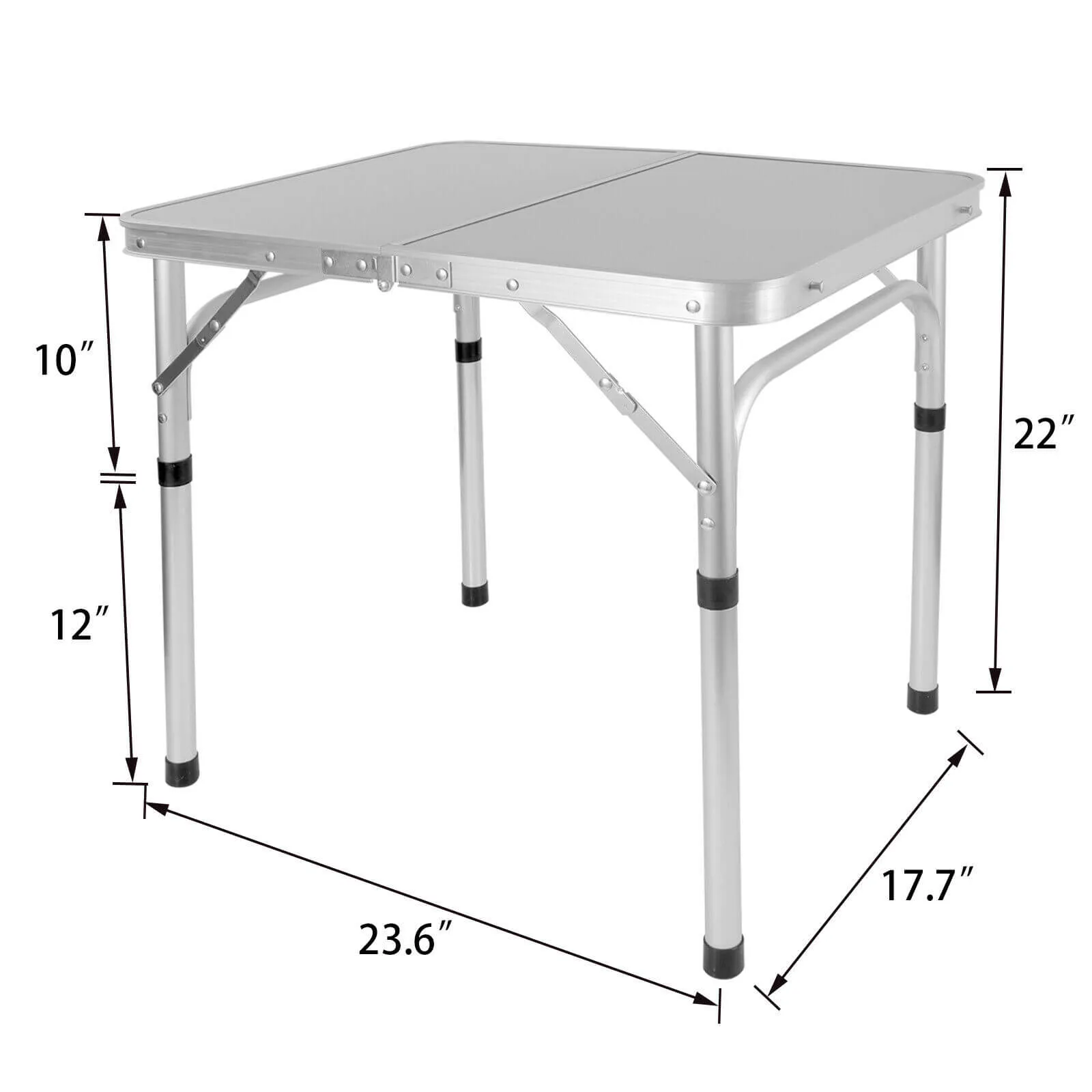 Portable Aluminum Fold-in-Half Table with Adjustable Heights
