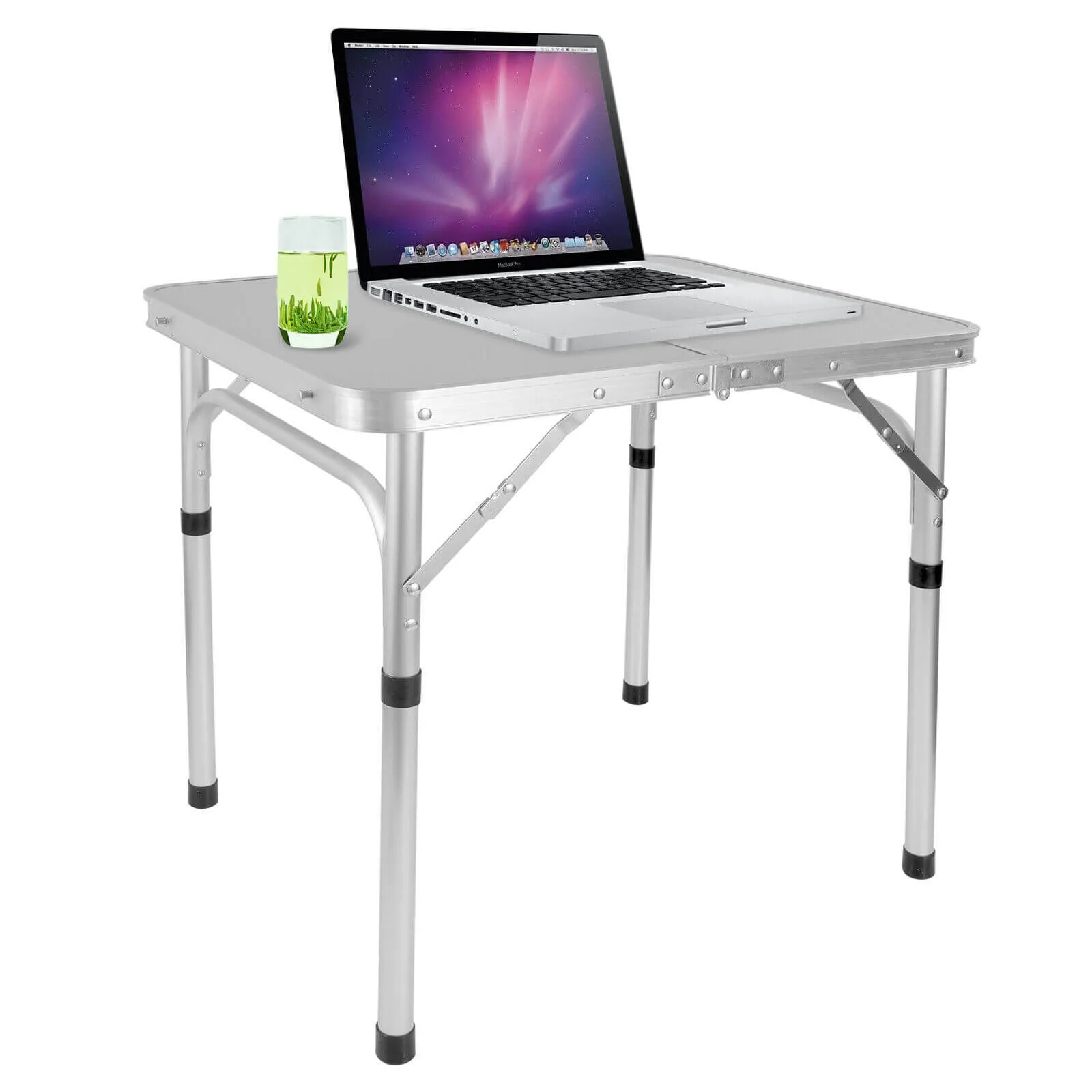 Portable Aluminum Fold-in-Half Table with Adjustable Heights