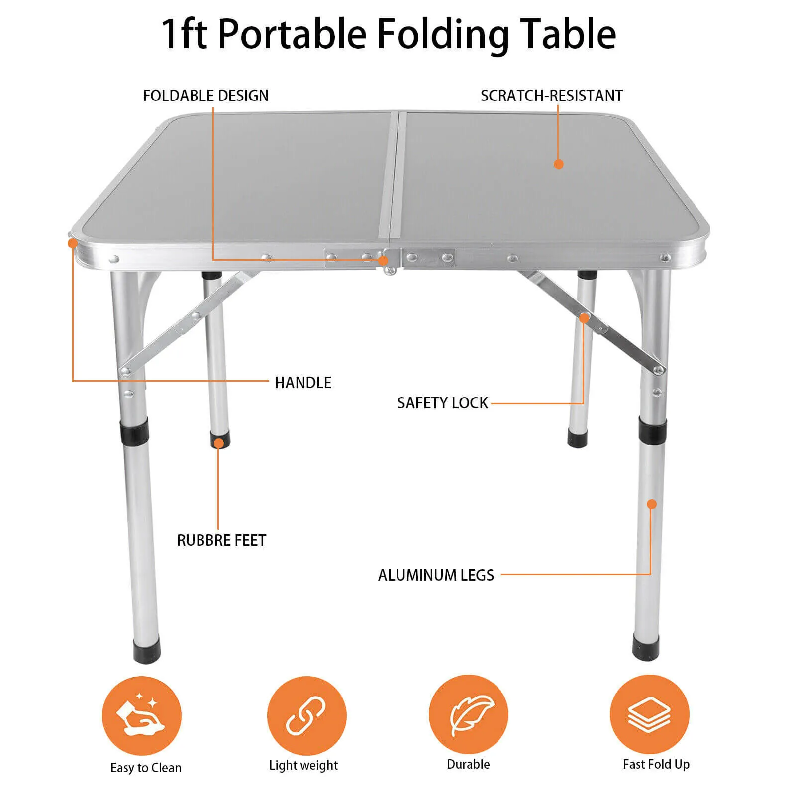 Portable Aluminum Fold-in-Half Table with Adjustable Heights