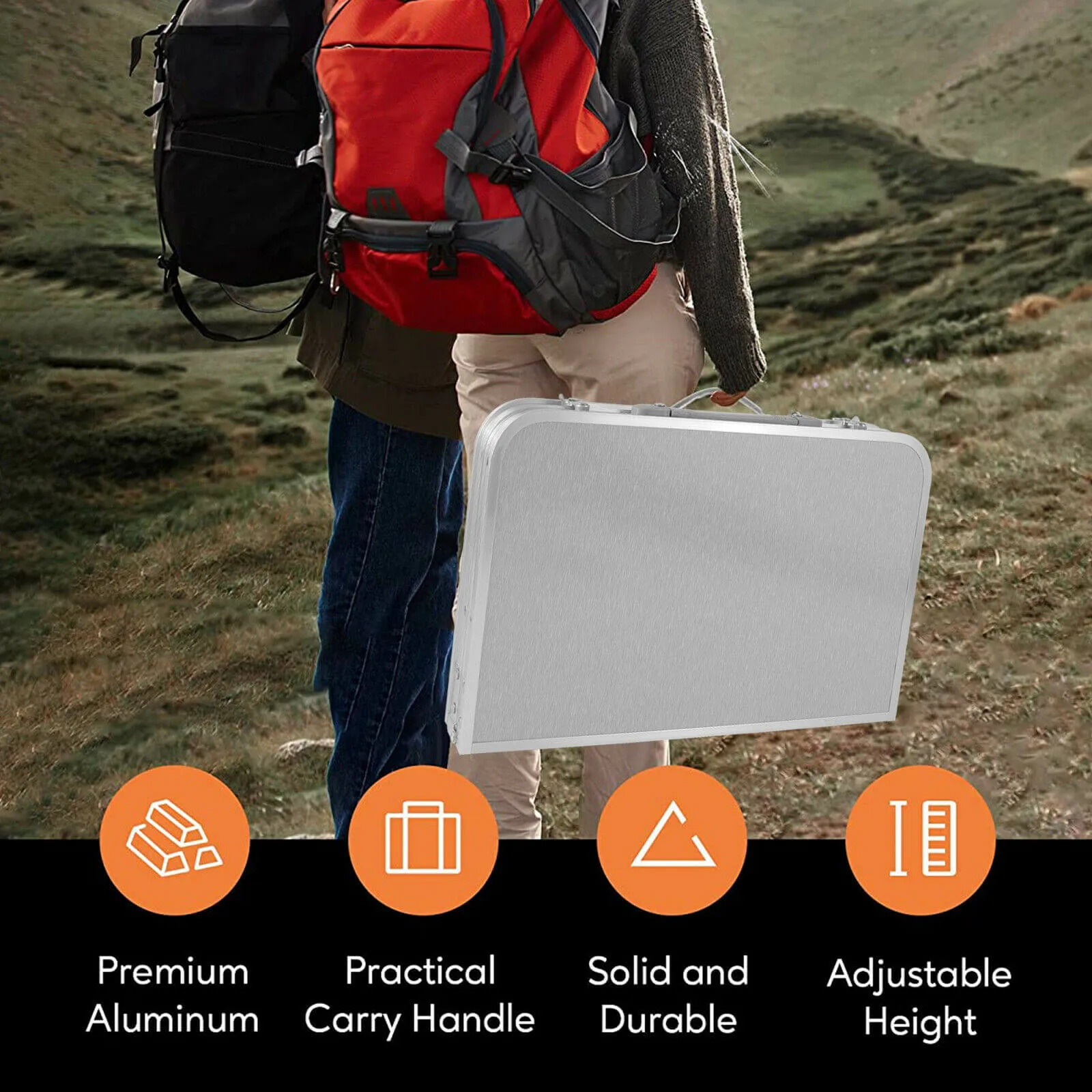 Portable Aluminum Fold-in-Half Table with Adjustable Heights