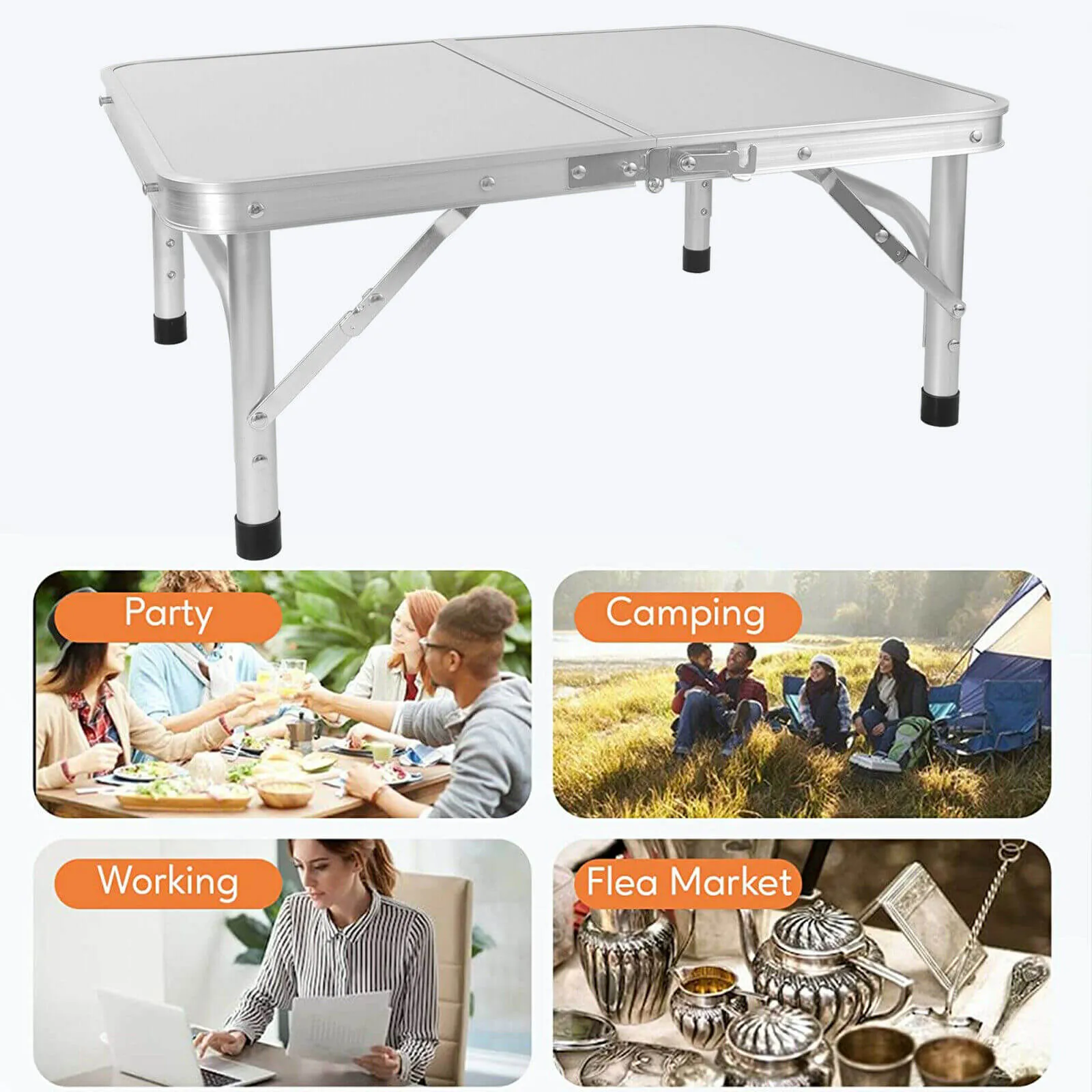 Portable Aluminum Fold-in-Half Table with Adjustable Heights