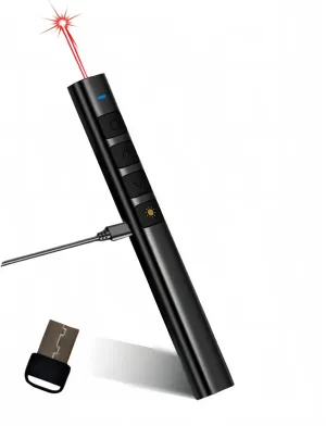 Presentation Clicker with Green Laser, PowerPoint Clicker for Remote Control of Presentations, Remote Wireless Presenter, Type-C Rechargeable Laser Pointer (Black Pen/Red Light)