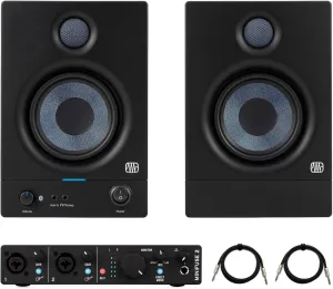 PreSonus Eris 4.5BT 2nd Gen 4.5-Inch Media Reference Monitors with Bluetooth Bundle with MiniFuse 1 Audio Portable Interface, and 1/4 Inch TRS Cables (4 Items)