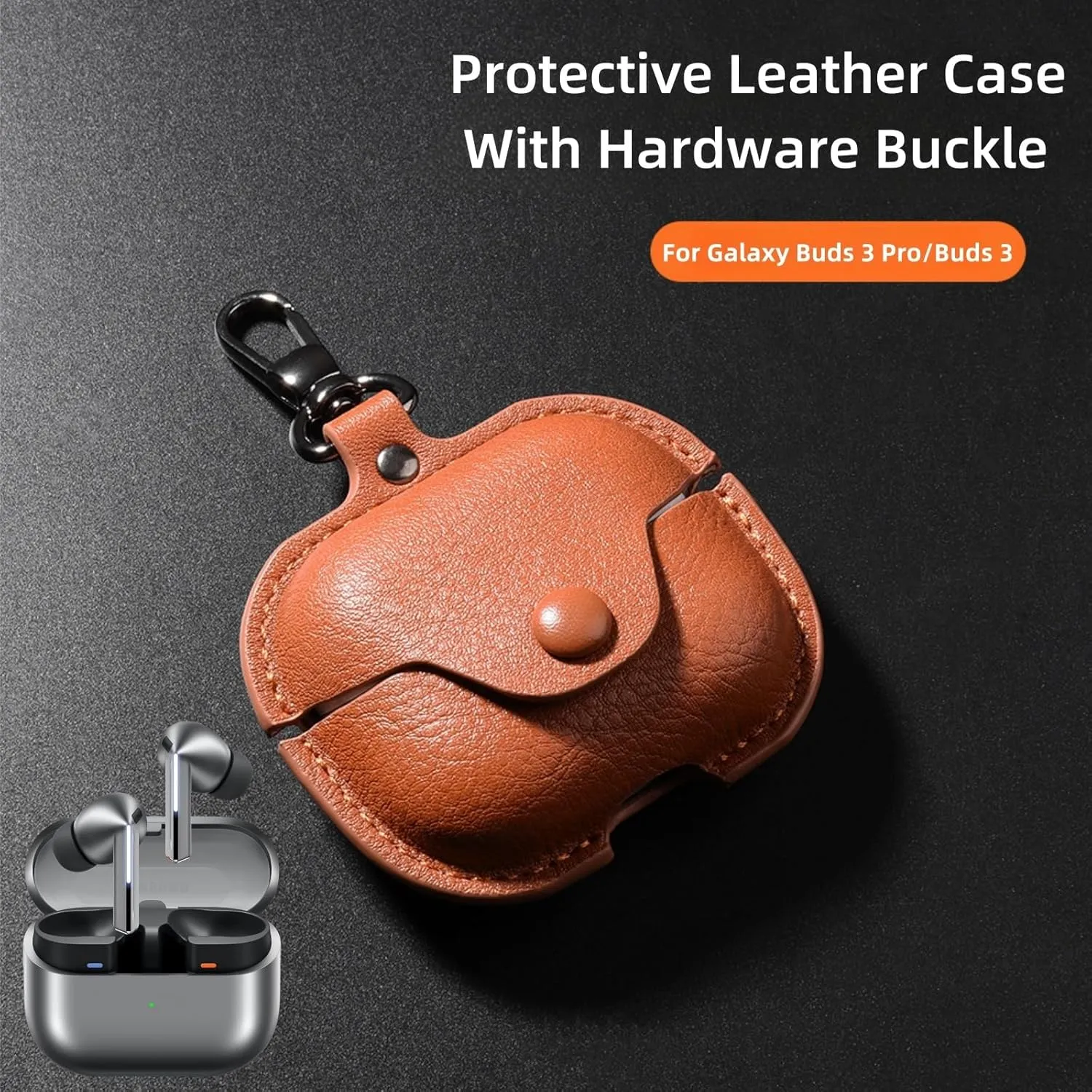 Protective Case for Galaxy Buds 3 Pro/Galaxy Buds 3 Earbuds, Upgraded Leather Carrying Case with Keychain Buckle, Drop-Proof & Wear-Resistant (Blue)
