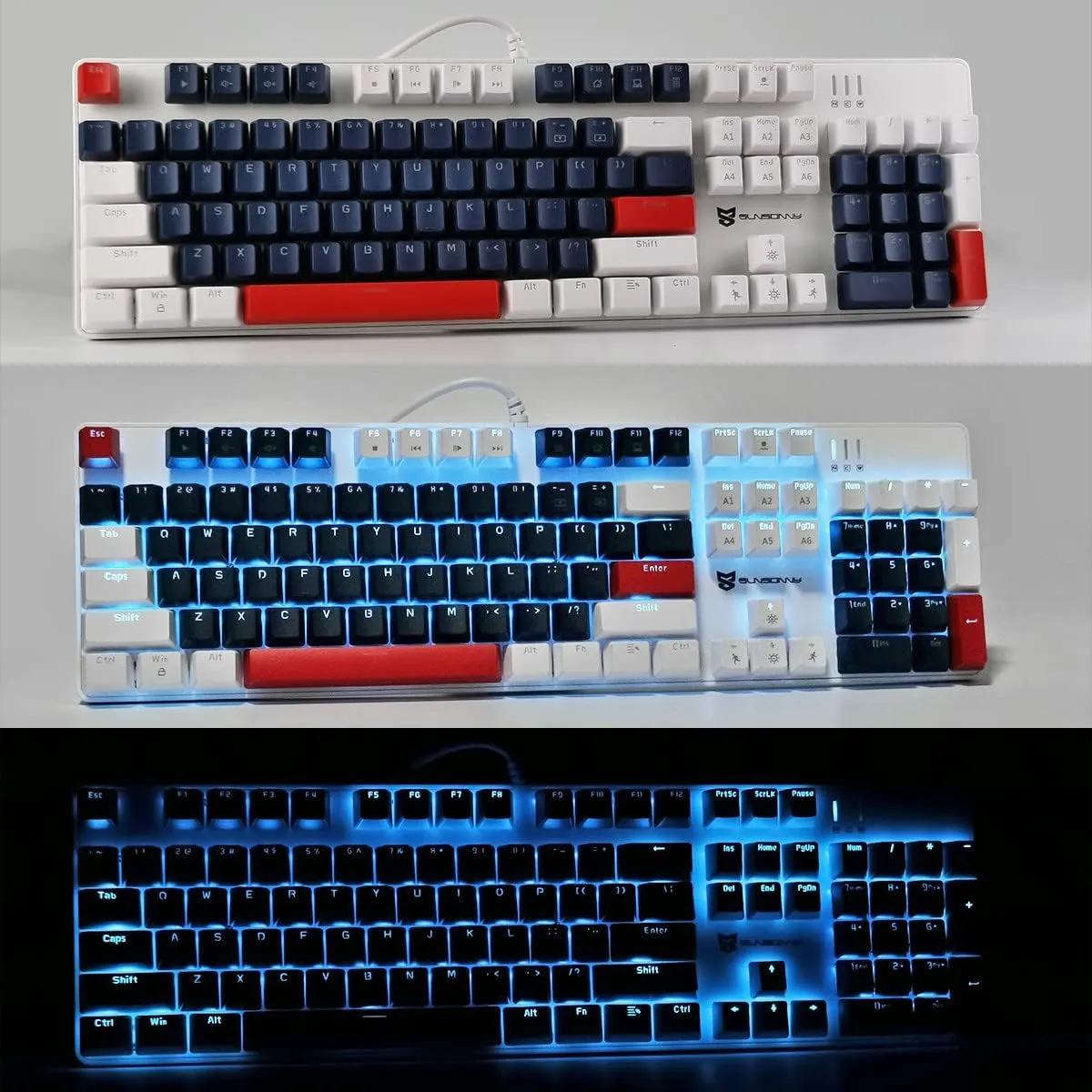 Qisan Mechanical Gaming Keyboard Full Size 104 Keys US Layout Wired Keyboard Red Switch Ice Blue Keyboards for Gaming Accessories | Ergonomic USB Keyboards | Gaming Gifts