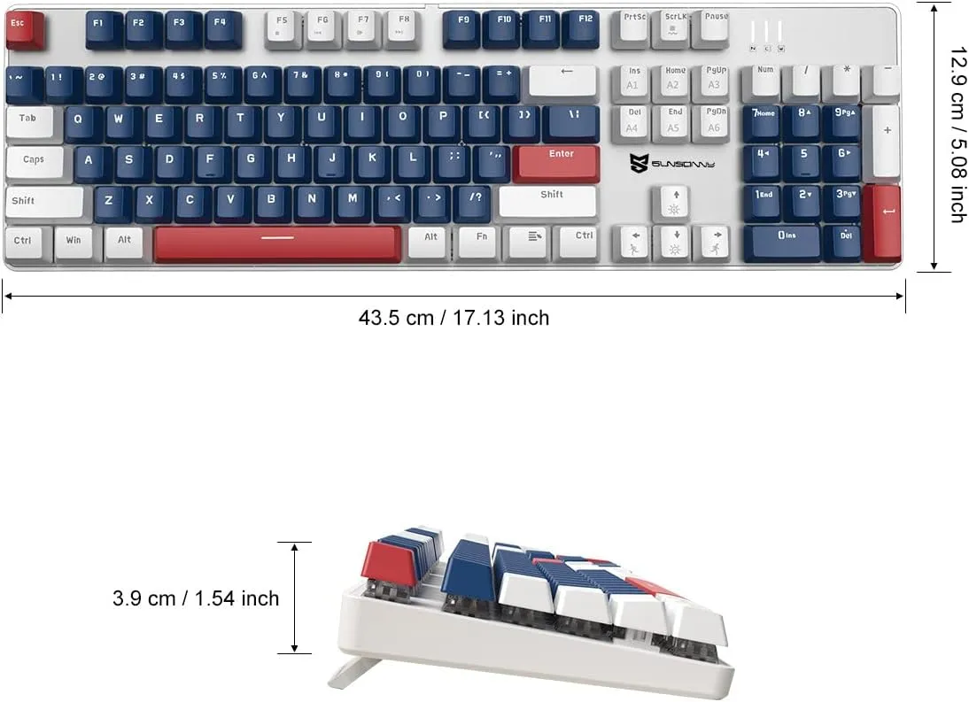 Qisan Mechanical Gaming Keyboard Full Size 104 Keys US Layout Wired Keyboard Red Switch Ice Blue Keyboards for Gaming Accessories | Ergonomic USB Keyboards | Gaming Gifts