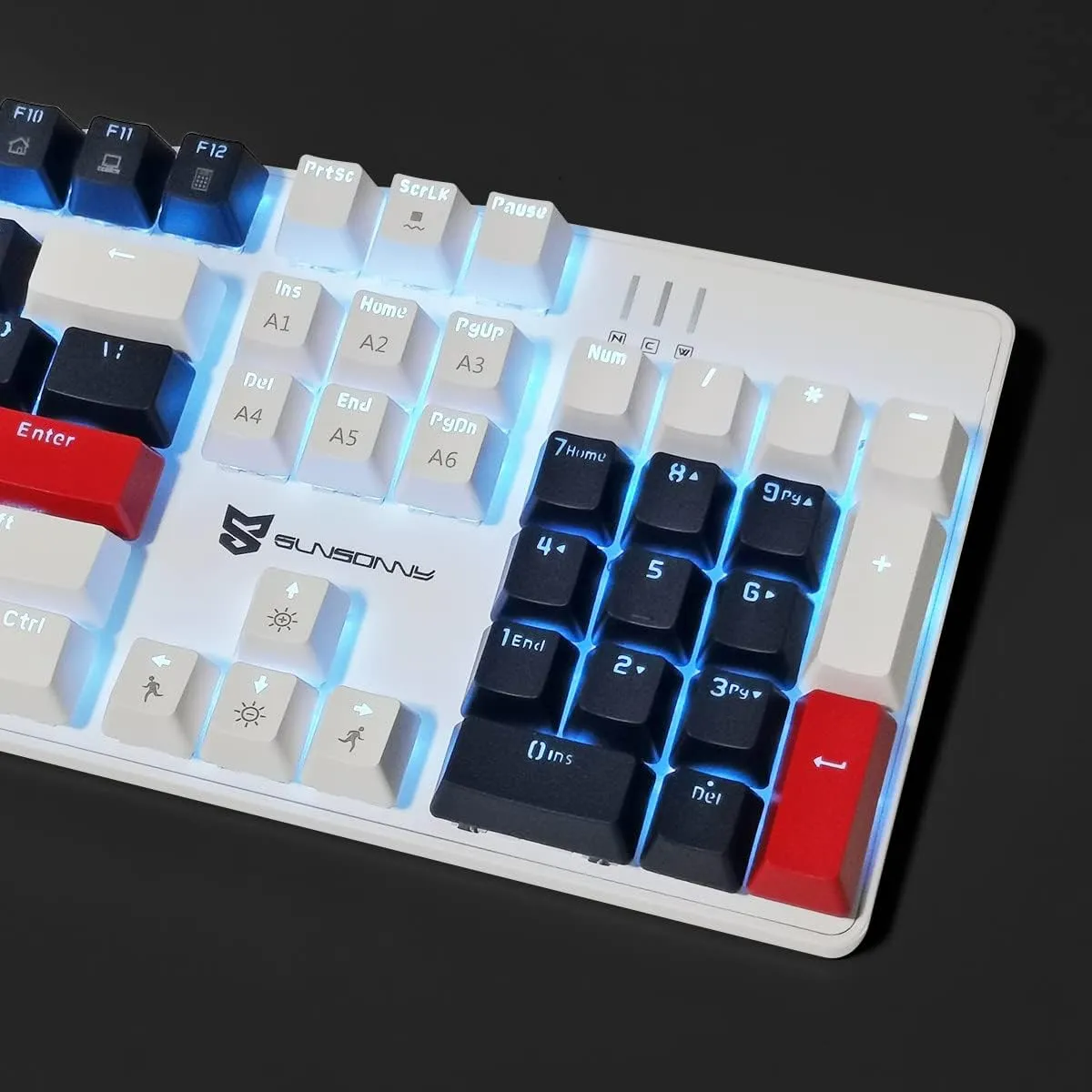 Qisan Mechanical Gaming Keyboard Full Size 104 Keys US Layout Wired Keyboard Red Switch Ice Blue Keyboards for Gaming Accessories | Ergonomic USB Keyboards | Gaming Gifts