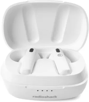 RadioShack Wireless Earbuds, Active Noise Cancelling, IPX5 Water Resistant Bluetooth With 400MAH Battery, White