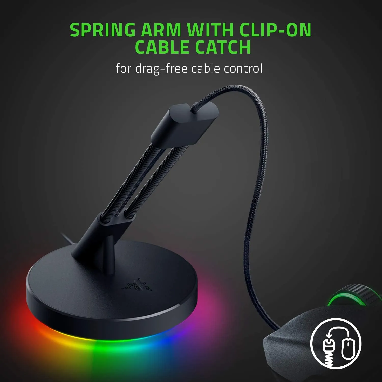Razer Gaming Mouse Bungee V3 Chroma: Drag-Free Wired Mouse Support - for Esports-Level Performance - Weighted Base - Anti-Slip Feet - Classic Black
