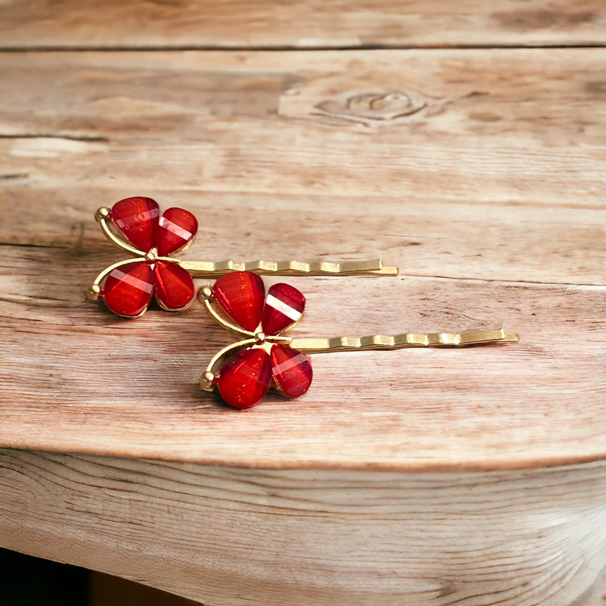 Red Rhinestone Butterfly Hair Pins - Elegant & Vibrant Hair Accessories