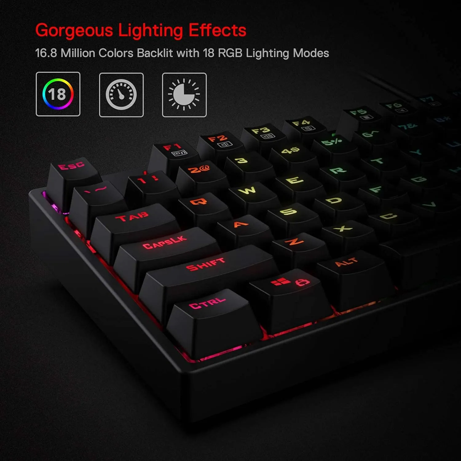 Redragon K582 RGB Mechanical Gaming Keyboard, 100% 104 Keys Standard Layout Gaming Keyboard with Double-Shot ABS Keycaps, Dynamic 16.8M RGB Backlit & Linear Red Switch, Redefine Software Supported