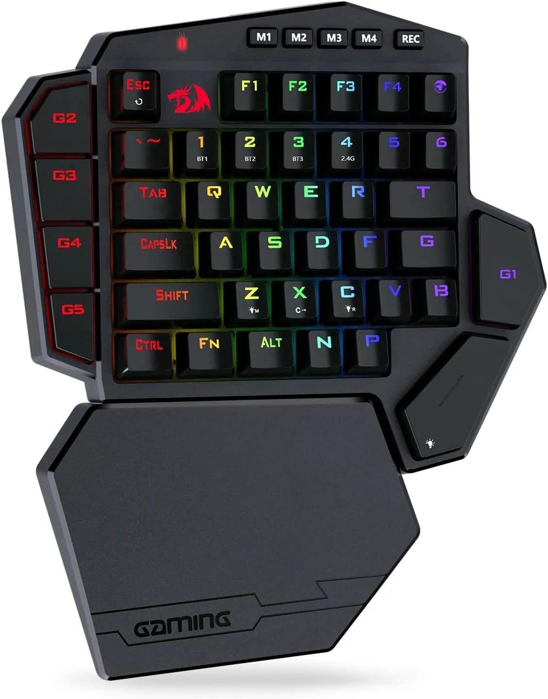 Redragon K585 PRO Wireless One-Handed Mechanical Keyboard, 42 Keys 3-Mode RGB 40% Gaming Keypad w/ 7 Onboard Macro Keys, Detachable Wrist Support, Rechargeable Battery (Blue Switch)