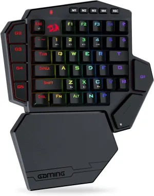 Redragon K585 PRO Wireless One-Handed Mechanical Keyboard, 42 Keys 3-Mode RGB 40% Gaming Keypad w/ 7 Onboard Macro Keys, Detachable Wrist Support, Rechargeable Battery (Blue Switch)