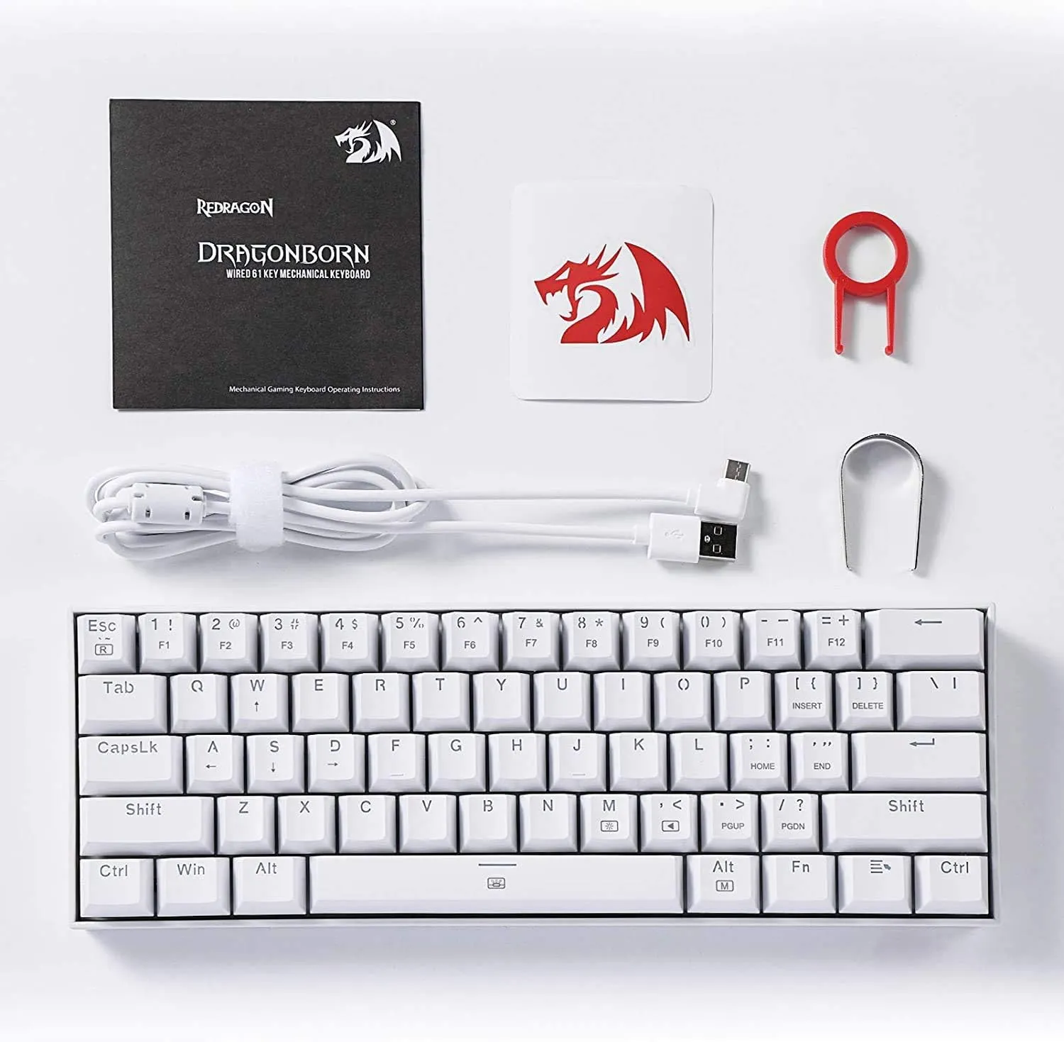 Redragon K630 Dragonborn 60% Wired RGB Gaming Keyboard, 61 Keys Compact Mechanical Keyboard with Tactile Brown Switch, Pro Driver Support, White