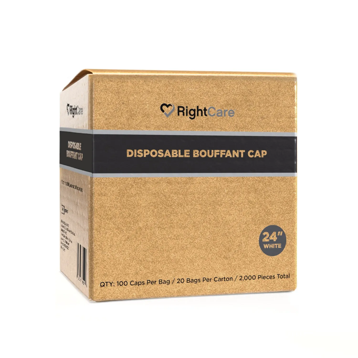 RightCare Disposable Net Bouffant Caps 24" Spunbonded with Elastic Band, White