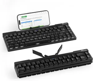 RK ROYAL KLUDGE F68 60% Foldable Low Profile Mechanical Keyboard, Wireless Mechanical Keyboard with Aluminum Body, Built-in Stand Holder, White Backlit, 68 Keys, Tactile Brown Switch