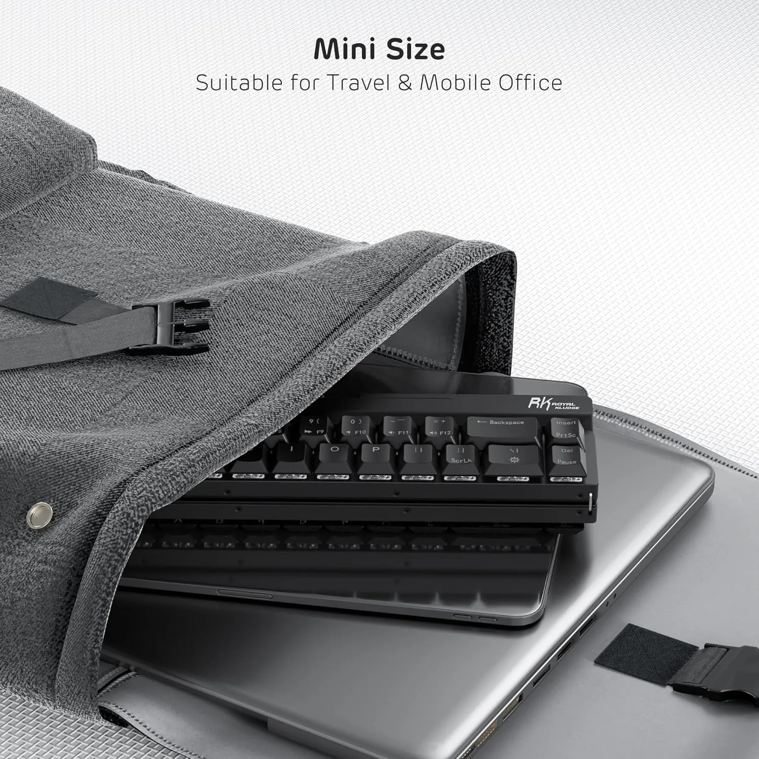 RK ROYAL KLUDGE F68 60% Foldable Low Profile Mechanical Keyboard, Wireless Mechanical Keyboard with Aluminum Body, Built-in Stand Holder, White Backlit, 68 Keys
