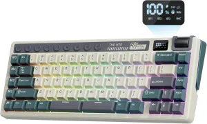 RK ROYAL KLUDGE M70 Wireless Mechanical Keyboard with Macro Keys 2.4GHz/Bluetooth/Wired 75% Gaming Keyboard with 6000mAh Battery Gasket-Mount Display & Knob RGB Hot-Swappable Soft Tactile Beige Switch