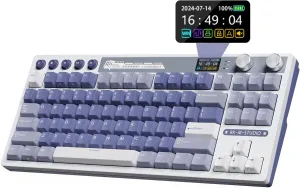 RK ROYAL KLUDGE M87 Wireless Gaming Keyboard with Screen and Dual Knob, 75% Percent 2.4Ghz/Bluetooth/USB-C Mechanical Keyboard with Gasket Structure, RGB Backlit Hot Swappable Cream Switch, Blue