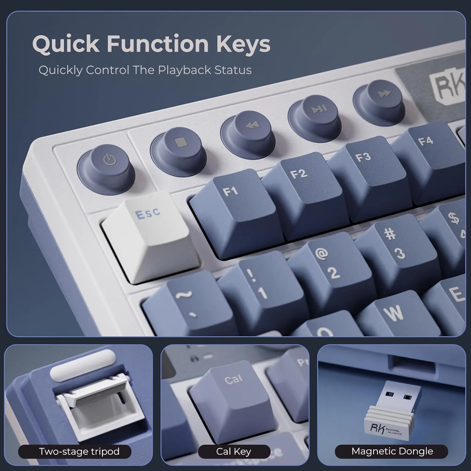 RK ROYAL KLUDGE M87 Wireless Gaming Keyboard with Screen and Dual Knob, 75% Percent 2.4Ghz/Bluetooth/USB-C Mechanical Keyboard with Gasket Structure, RGB Backlit Hot Swappable Cream Switch, Blue