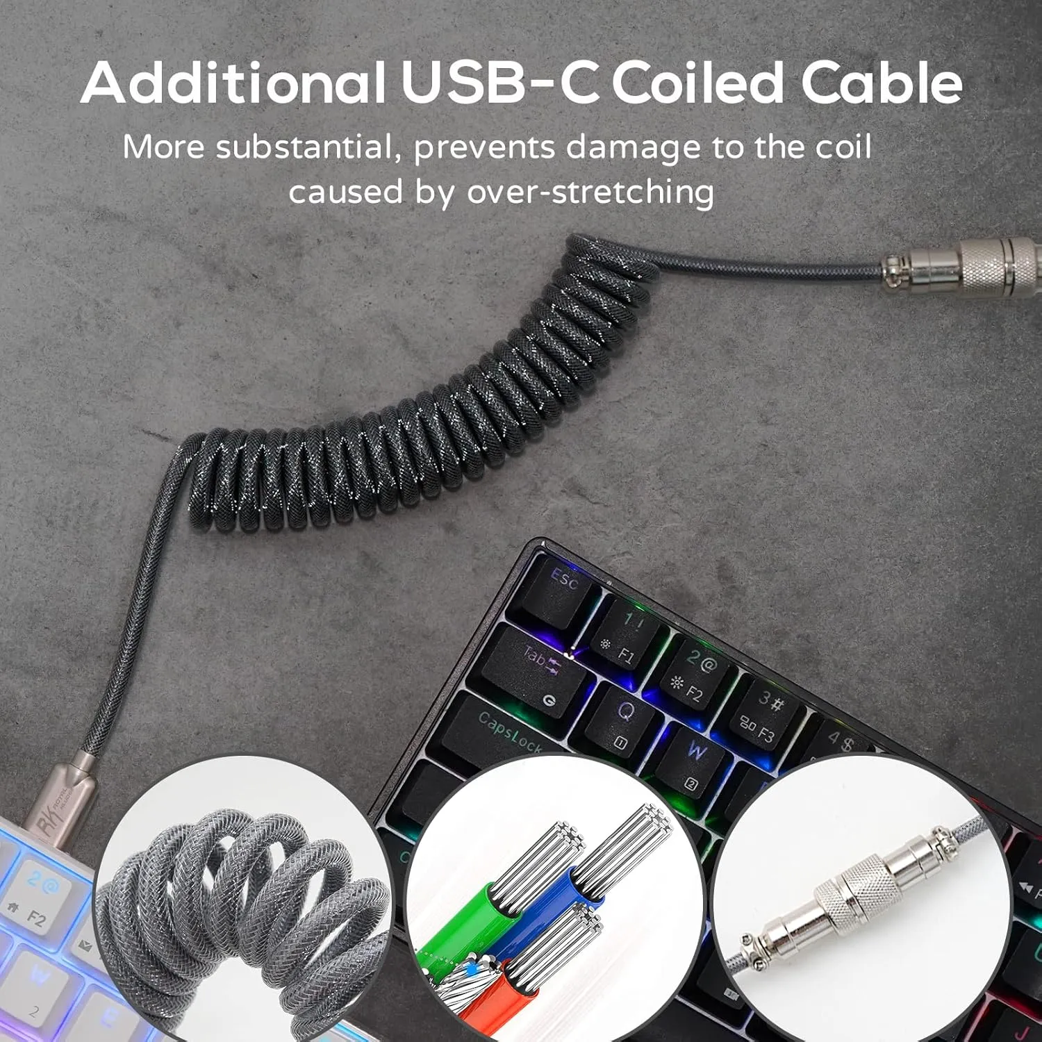 RK ROYAL KLUDGE RK61 60% Mechanical Keyboard with Coiled Cable, 2.4Ghz/Bluetooth/Wired, Wireless Bluetooth Mini Keyboard 61 Keys, RGB Hot Swappable Brown Switch Gaming Keyboard with Software - Black