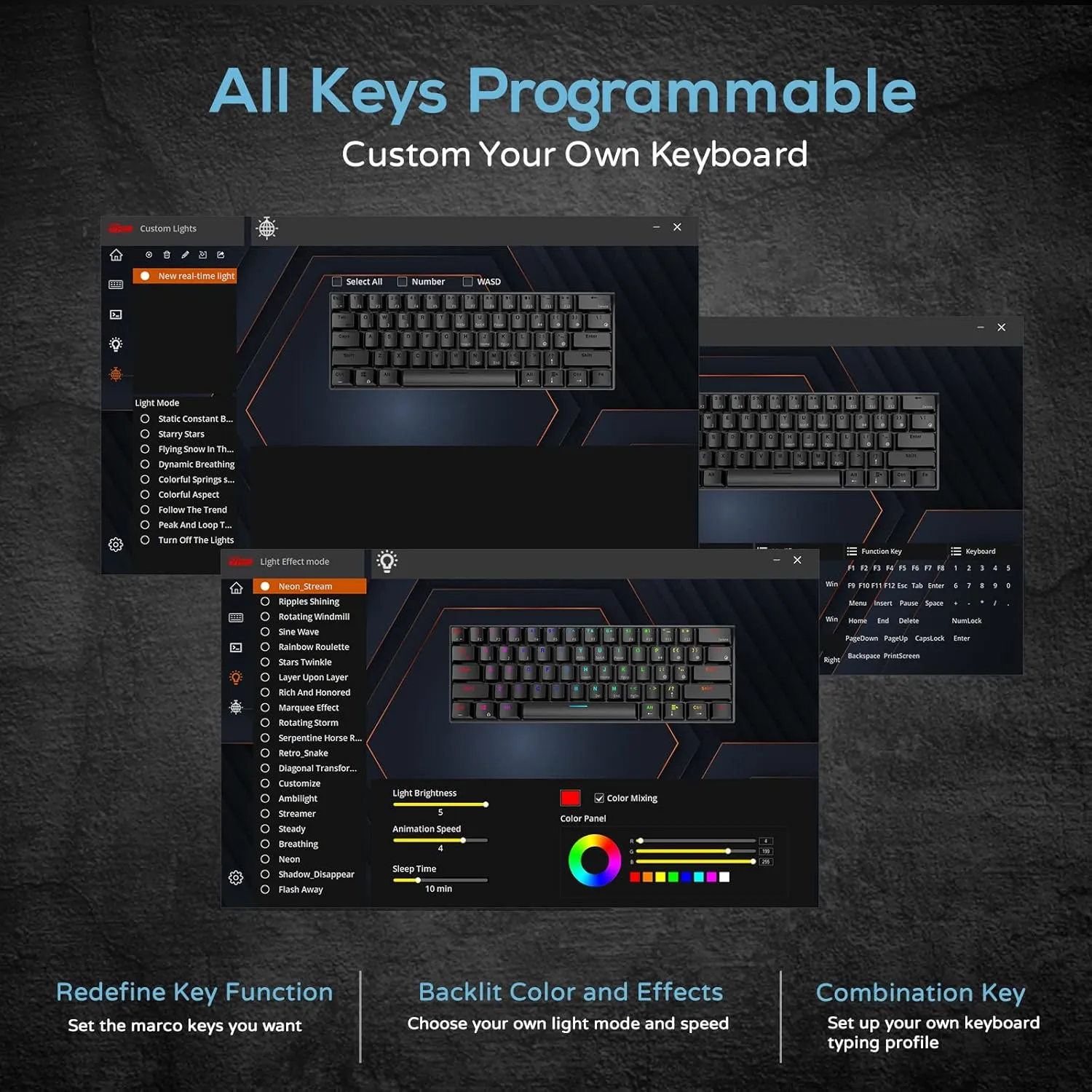 RK ROYAL KLUDGE RK61 60% Mechanical Keyboard with Coiled Cable, 2.4Ghz/Bluetooth/Wired, Wireless Bluetooth Mini Keyboard 61 Keys, RGB Hot Swappable Brown Switch Gaming Keyboard with Software - Black
