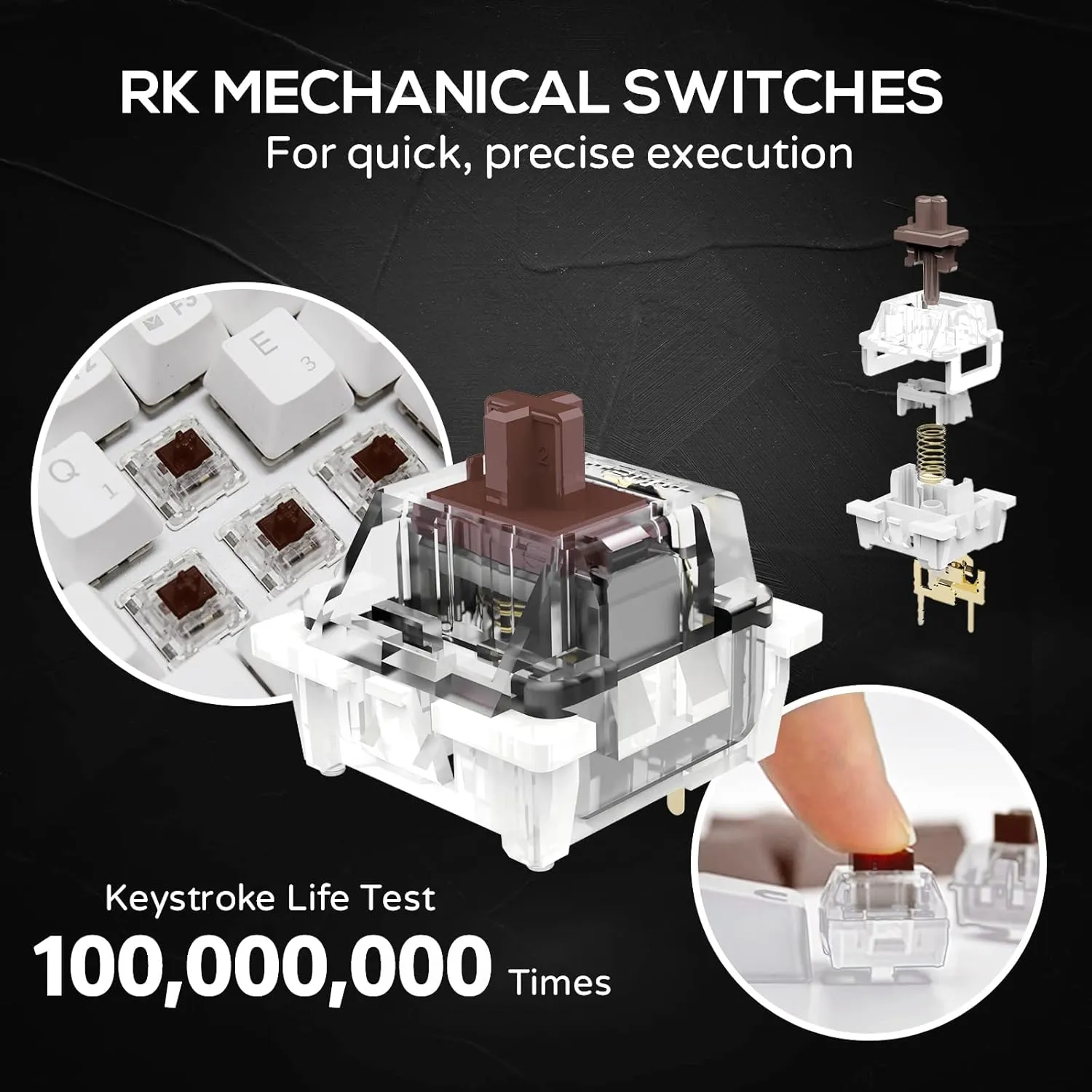 RK ROYAL KLUDGE RK61 60% Mechanical Keyboard with Coiled Cable, 2.4Ghz/Bluetooth/Wired, Wireless Bluetooth Mini Keyboard 61 Keys, RGB Hot Swappable Brown Switch Gaming Keyboard with Software - Black