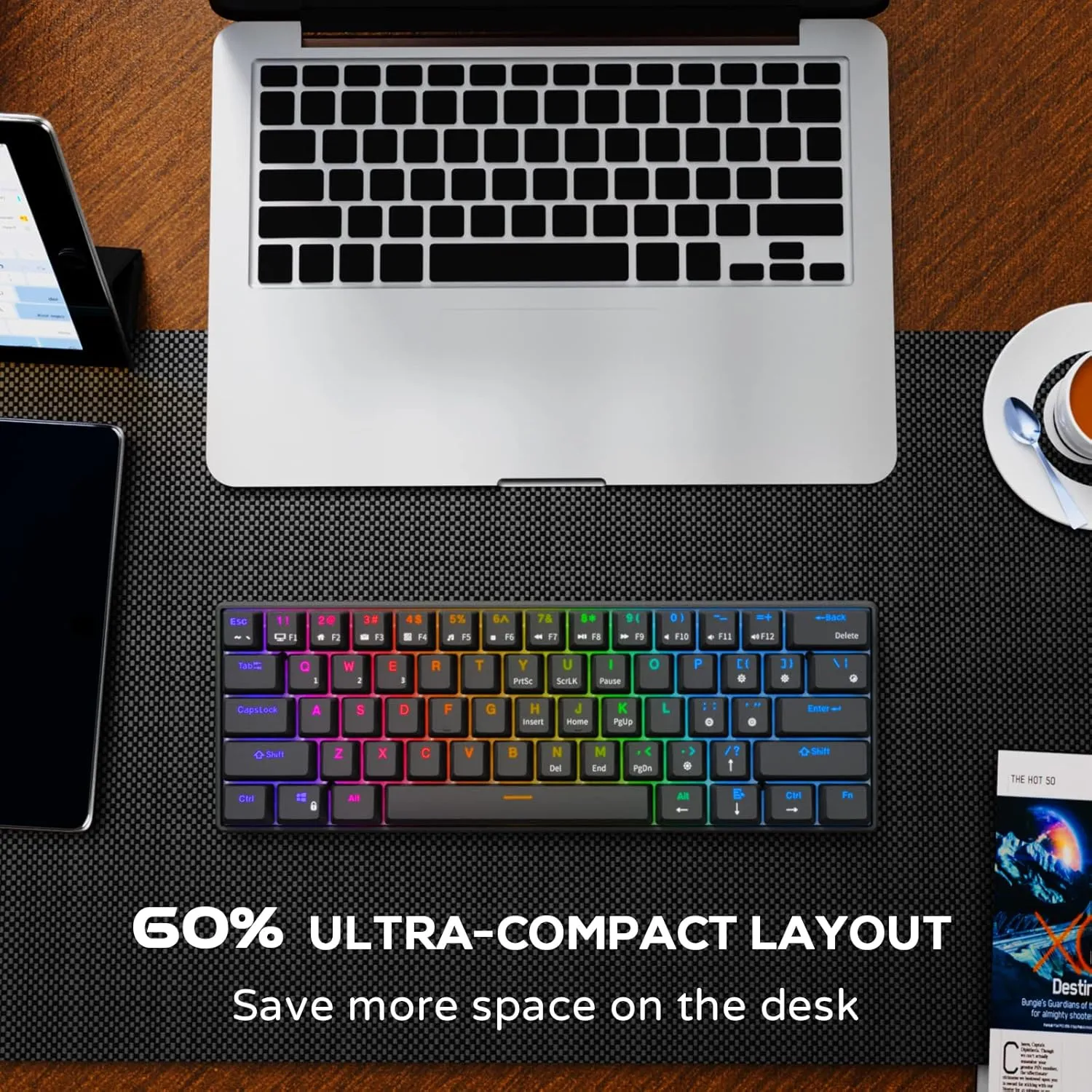 RK ROYAL KLUDGE RK61 60% Mechanical Keyboard with Coiled Cable, 2.4Ghz/Bluetooth/Wired, Wireless Bluetooth Mini Keyboard 61 Keys, RGB Hot Swappable Brown Switch Gaming Keyboard with Software - Black