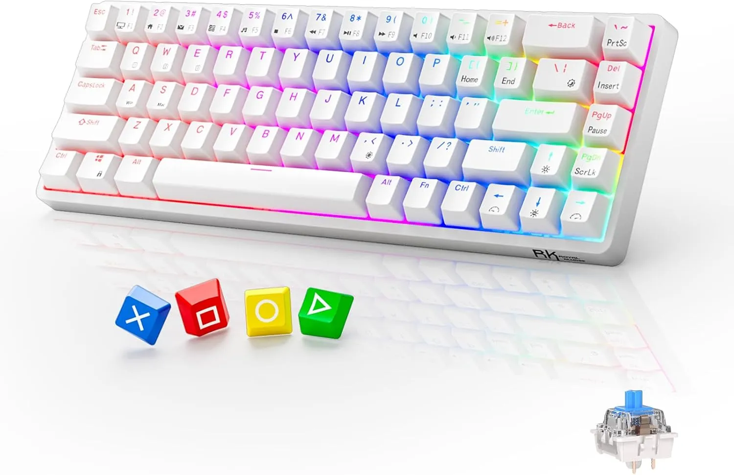 RK ROYAL KLUDGE RK837 Video Gaming Keyboard - 65% Layout Mechanical Keyboard, BT5.1/2.4G/Wired with 3 USB Ports, RGB Backlit, Hot-Swap PC Computer Wireless Keyboard for Mac Laptop, Clicky Blue Switch