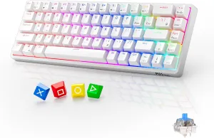RK ROYAL KLUDGE RK837 Video Gaming Keyboard - 65% Layout Mechanical Keyboard, BT5.1/2.4G/Wired with 3 USB Ports, RGB Backlit, Hot-Swap PC Computer Wireless Keyboard for Mac Laptop, Clicky Blue Switch