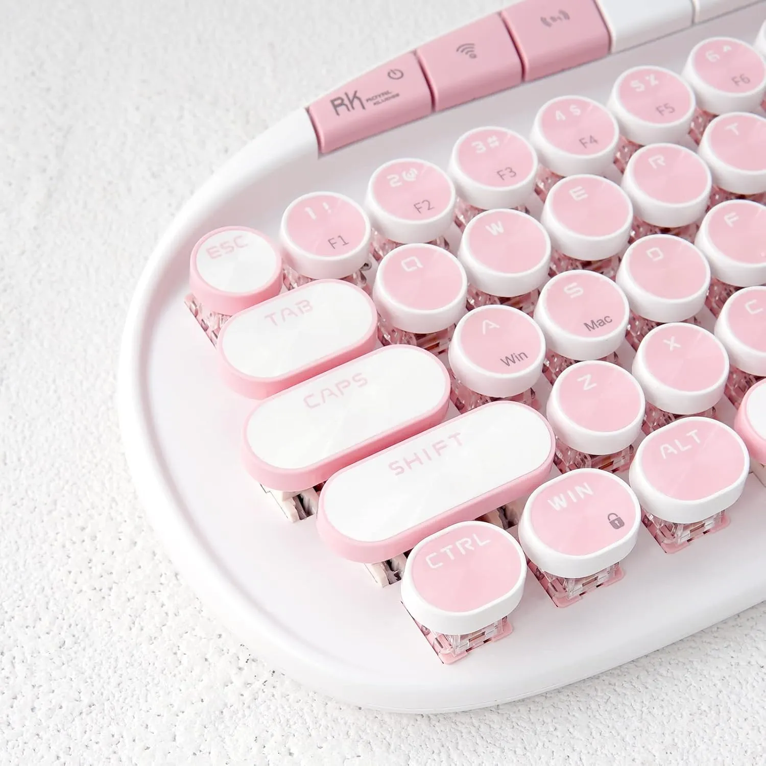 RK ROYAL KLUDGE RK838 Wireless Mechanical Keyboard, 65% Layout Hot Swappable Gaming Keybaord, Retro Typewriter Keyboard RGB Backlit, Bluetooth/Type-C/2.4G for Win/Mac(Pink)