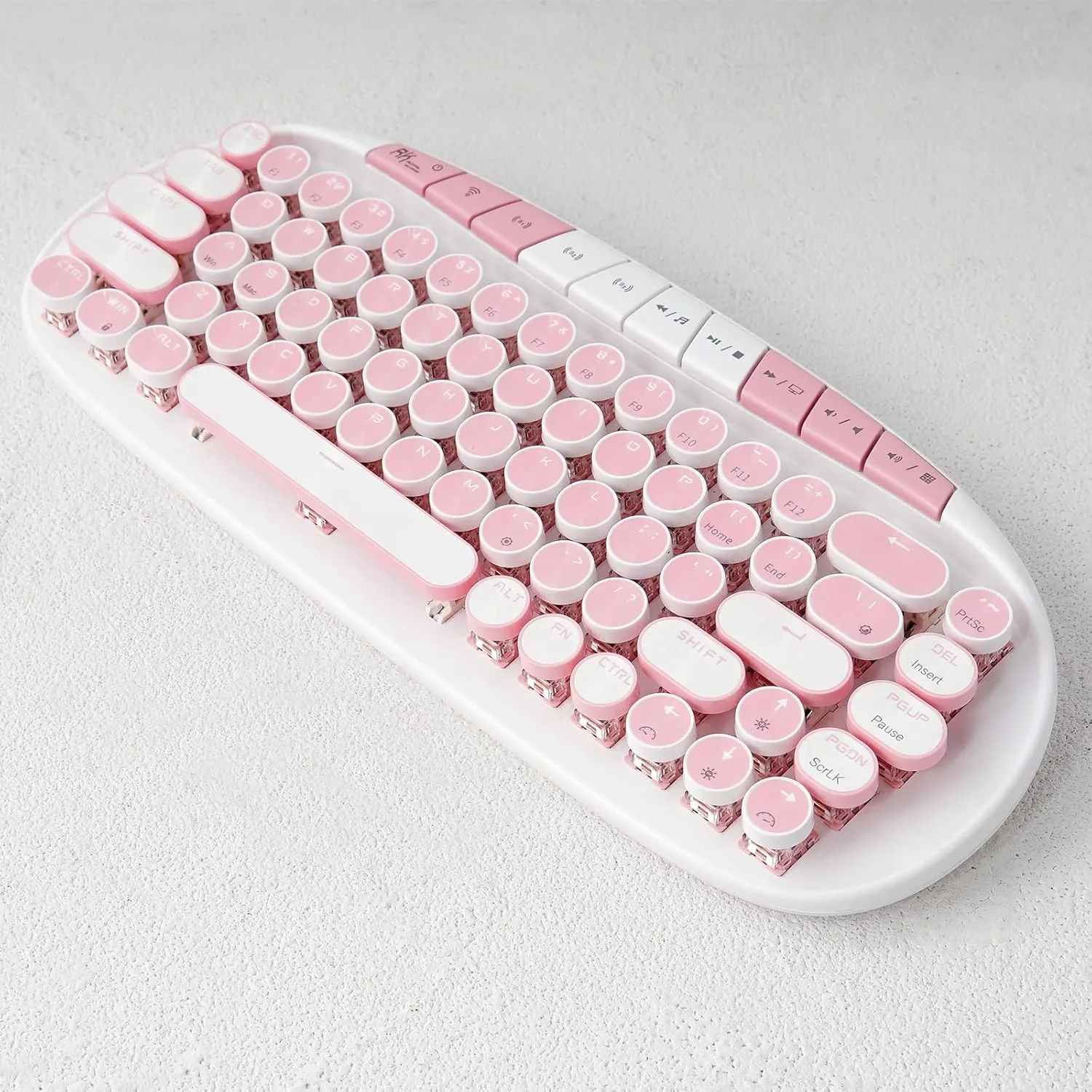 RK ROYAL KLUDGE RK838 Wireless Mechanical Keyboard, 65% Layout Hot Swappable Gaming Keybaord, Retro Typewriter Keyboard RGB Backlit, Bluetooth/Type-C/2.4G for Win/Mac(Pink)