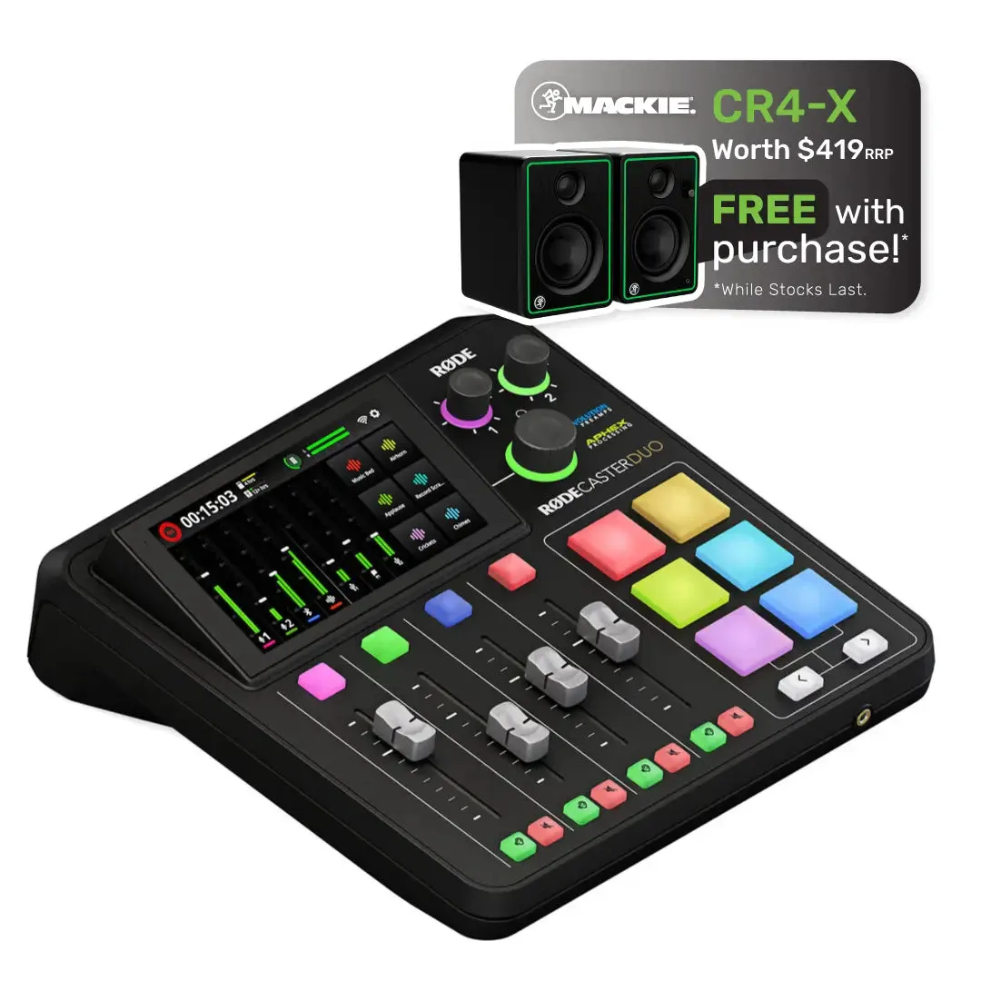 RODE RODECaster Duo Integrated Audio Production Studio with FREE Mackie CR4-X Creative Reference Series 4" Multimedia Monitors (Pair)