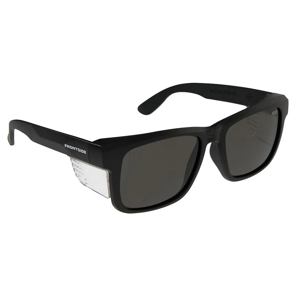 SAFETY GLASSES FRONTSIDE SMOKE LENS WITH BLACK FRAME
