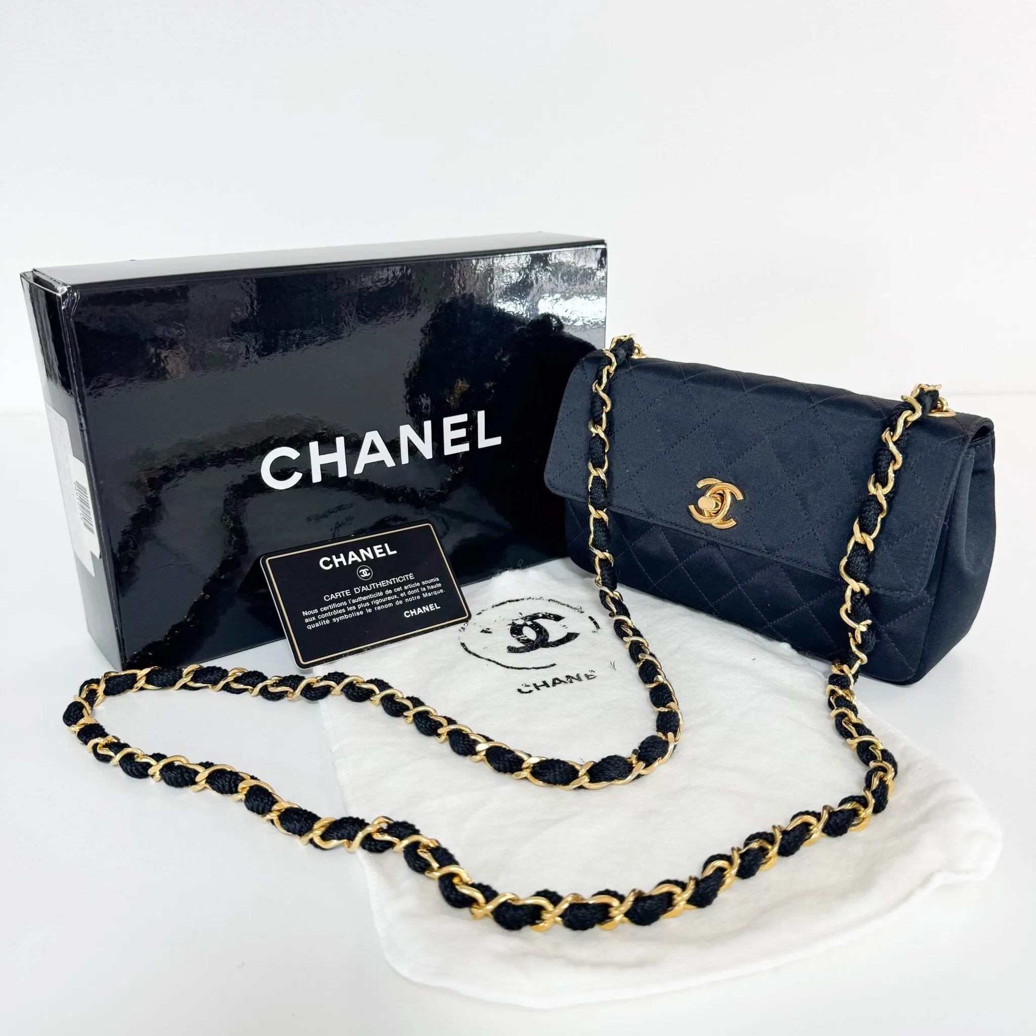 Satin Mini Timeless Classic Single Flap Chain Crossbody Bag