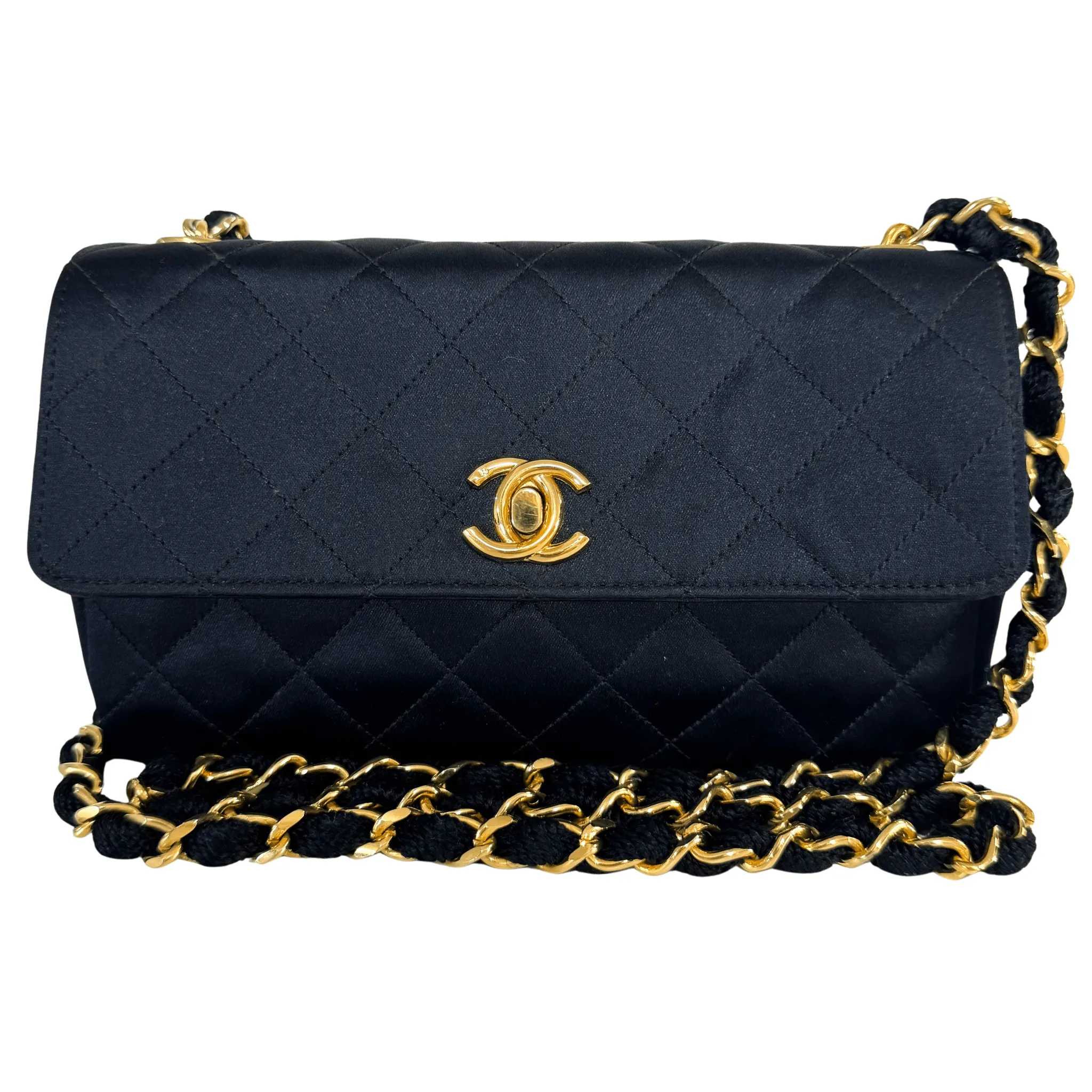 Satin Mini Timeless Classic Single Flap Chain Crossbody Bag