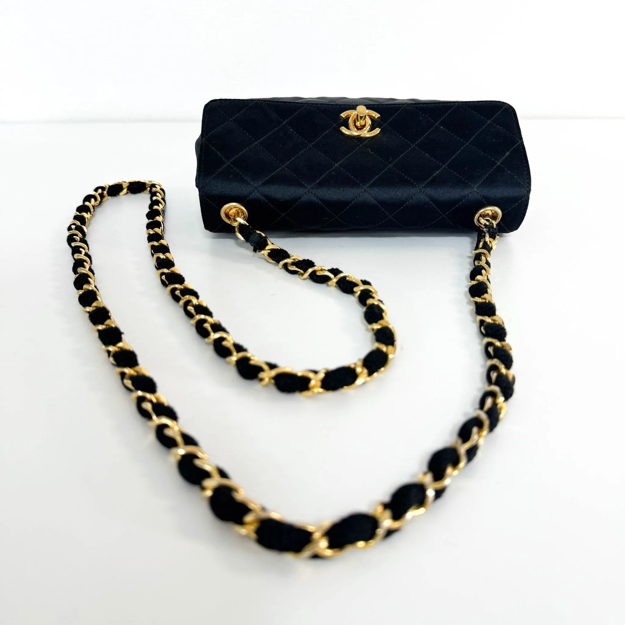 Satin Mini Timeless Classic Single Flap Chain Crossbody Bag